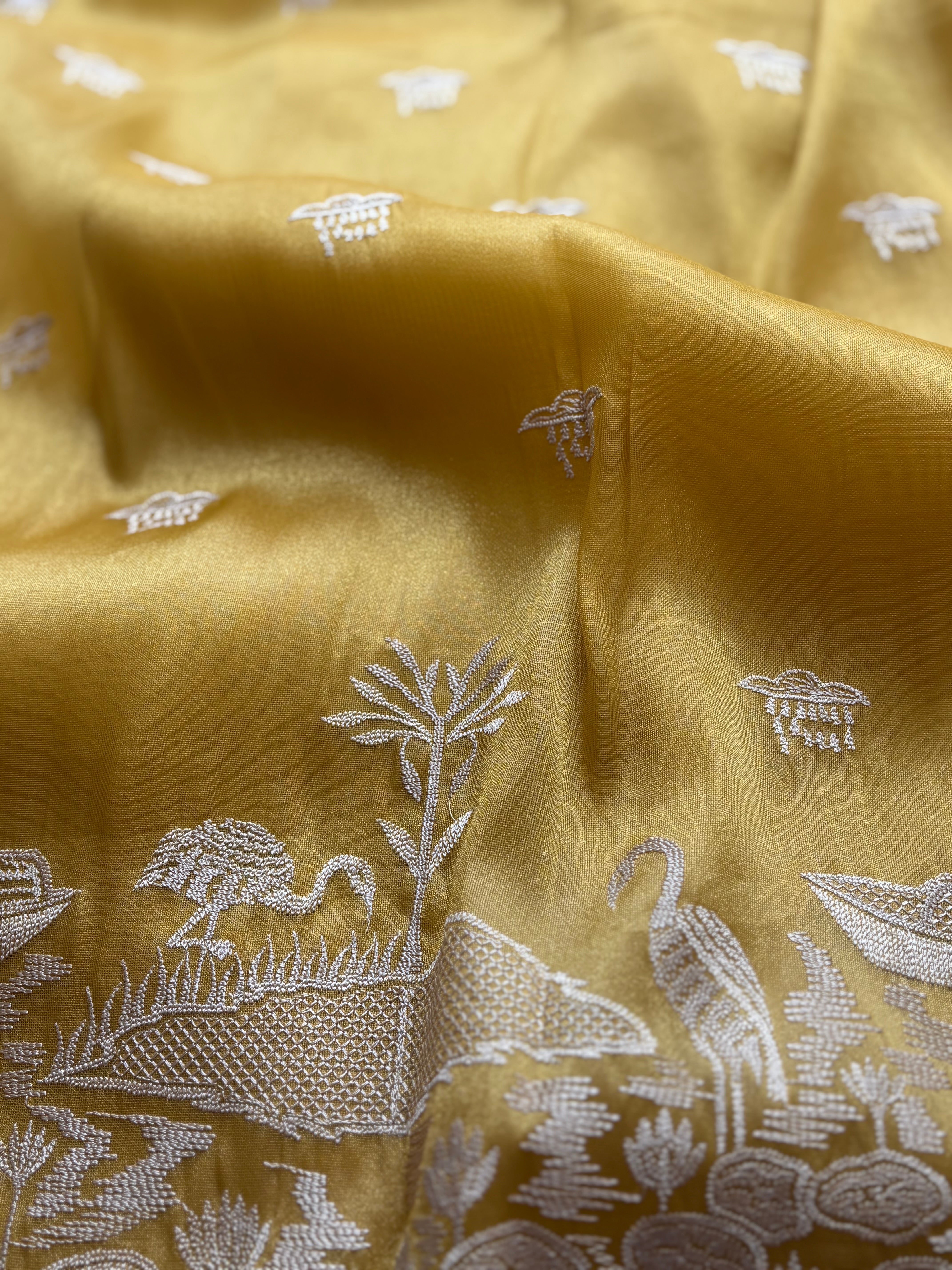 Mustard Gold semi tissue saree