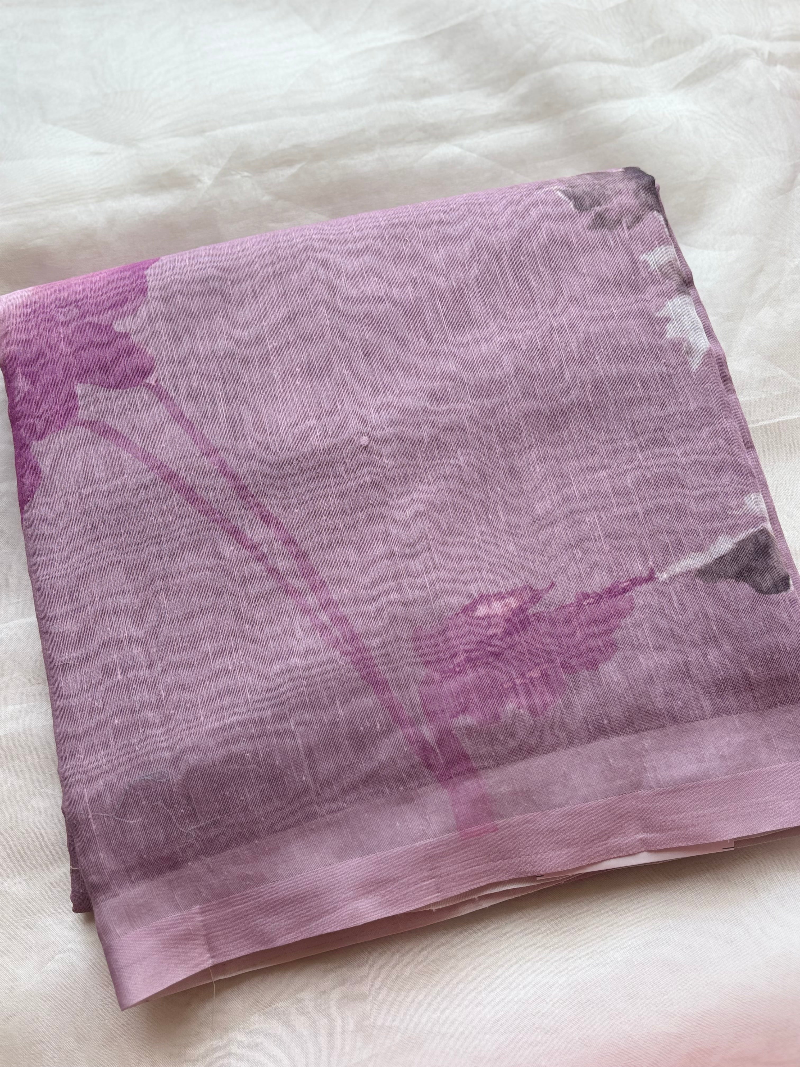 Lilac floral Linen saree