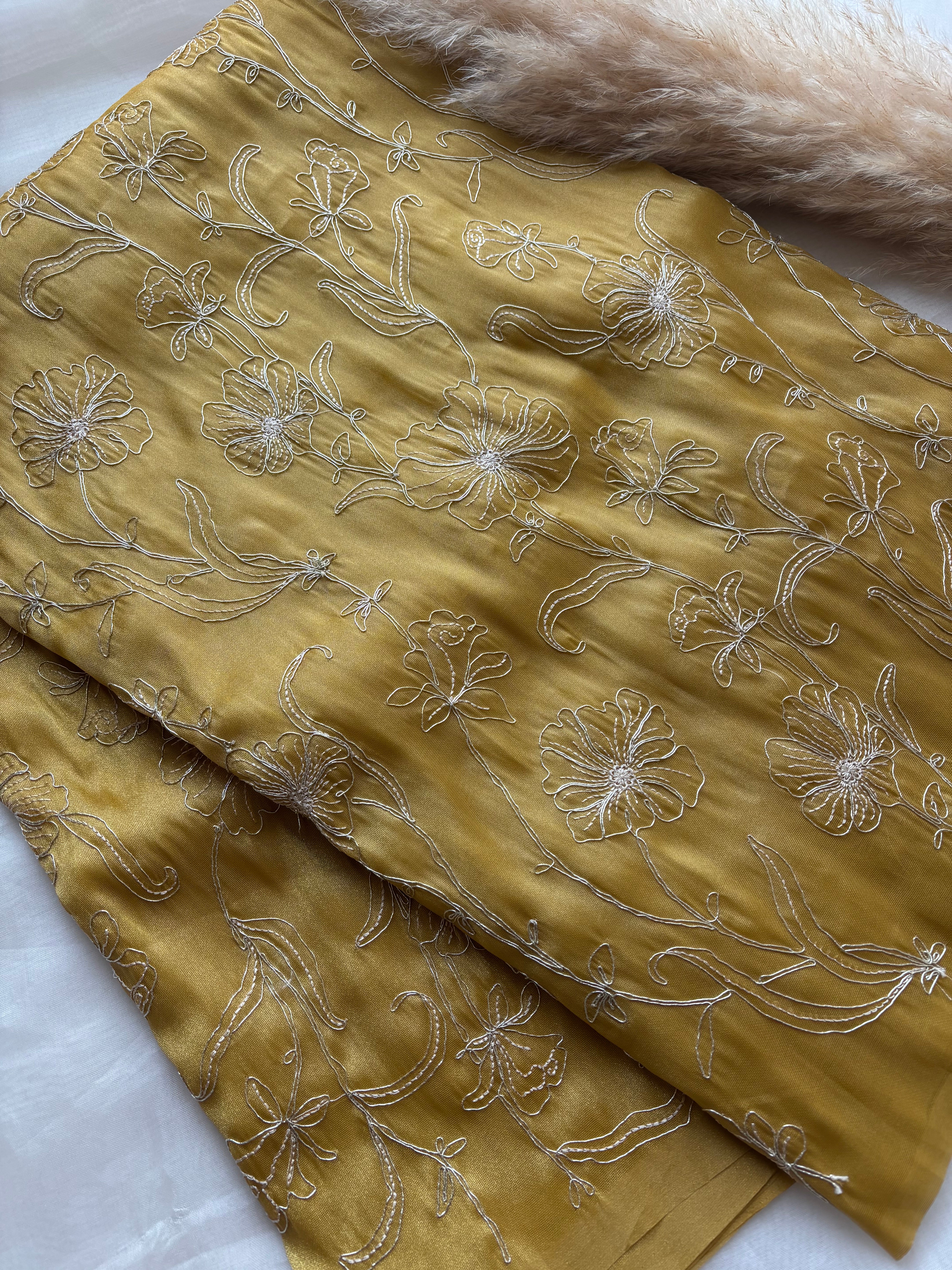 Floral yellow shimmer organza saree