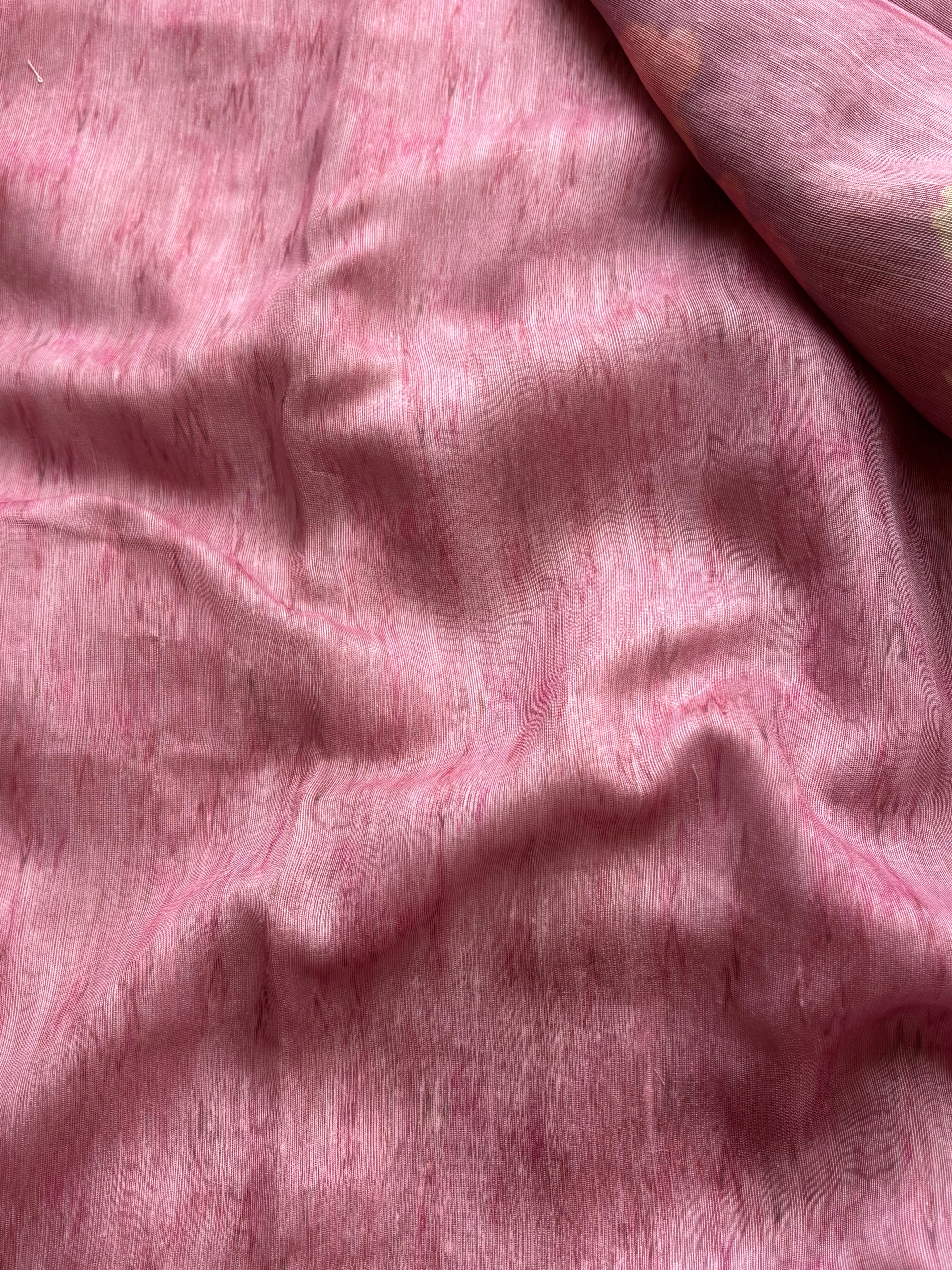 Pink floral Linen saree