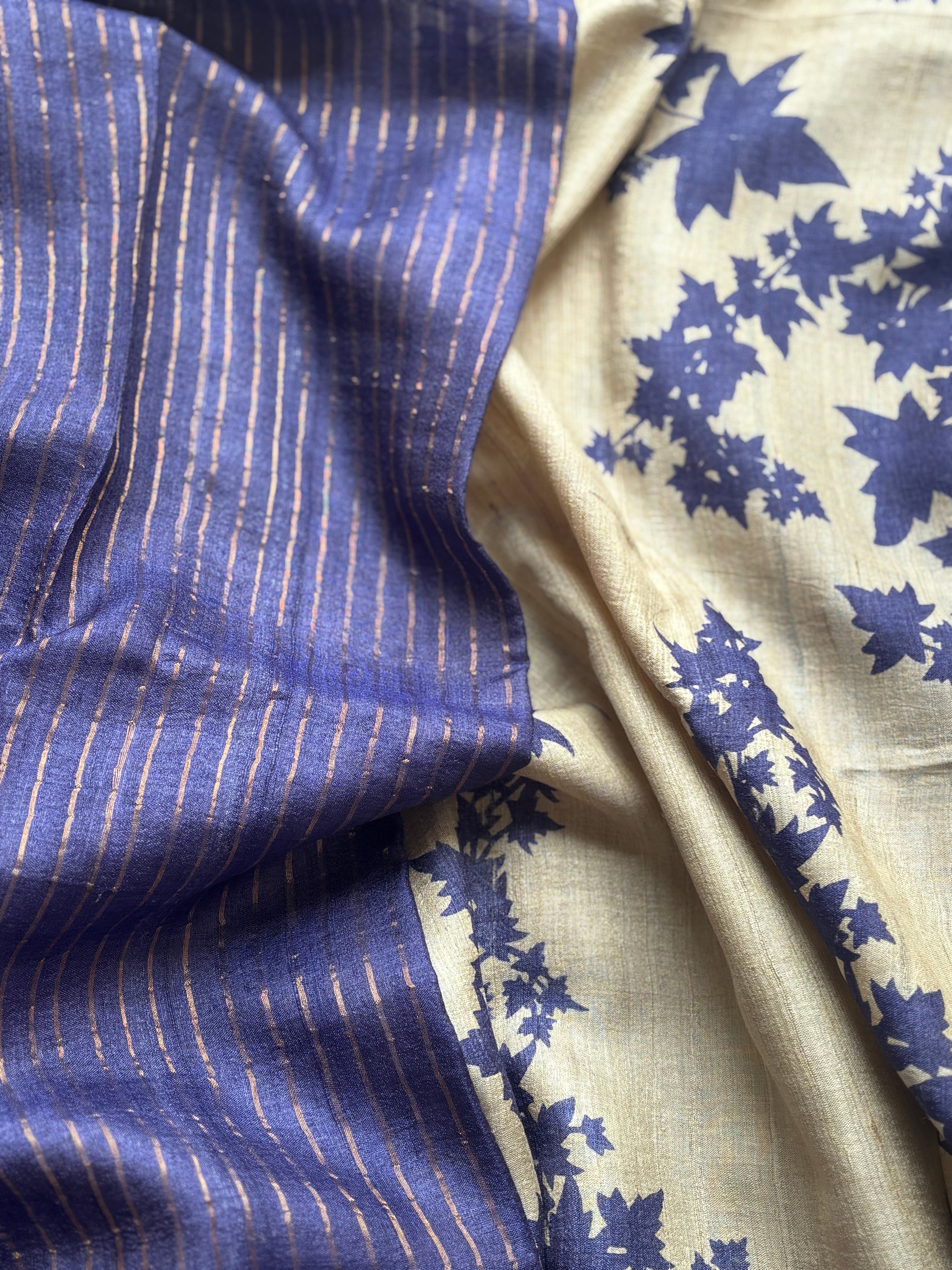 Blue floral tussar saree