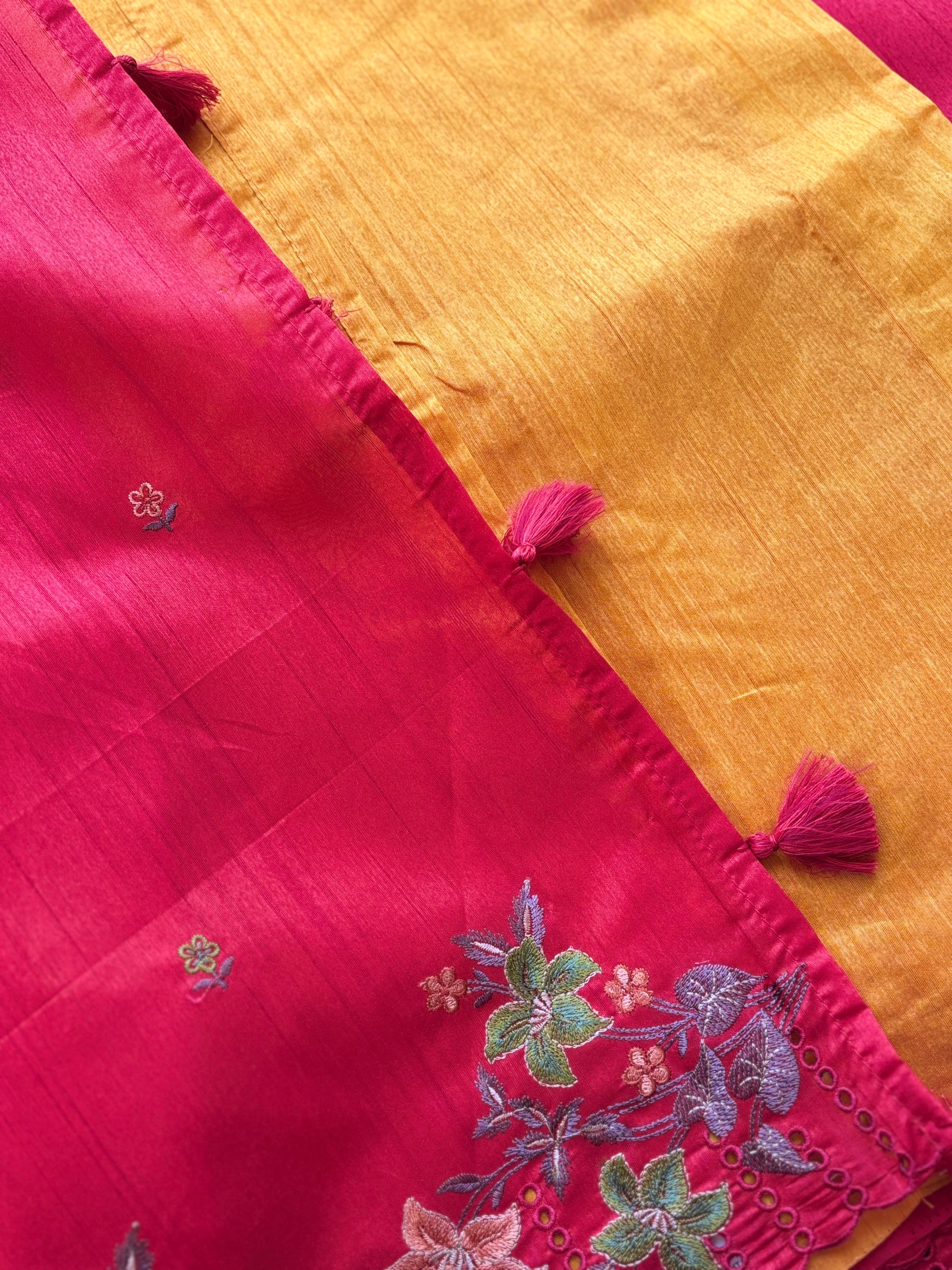 Red Floral semi tussar saree