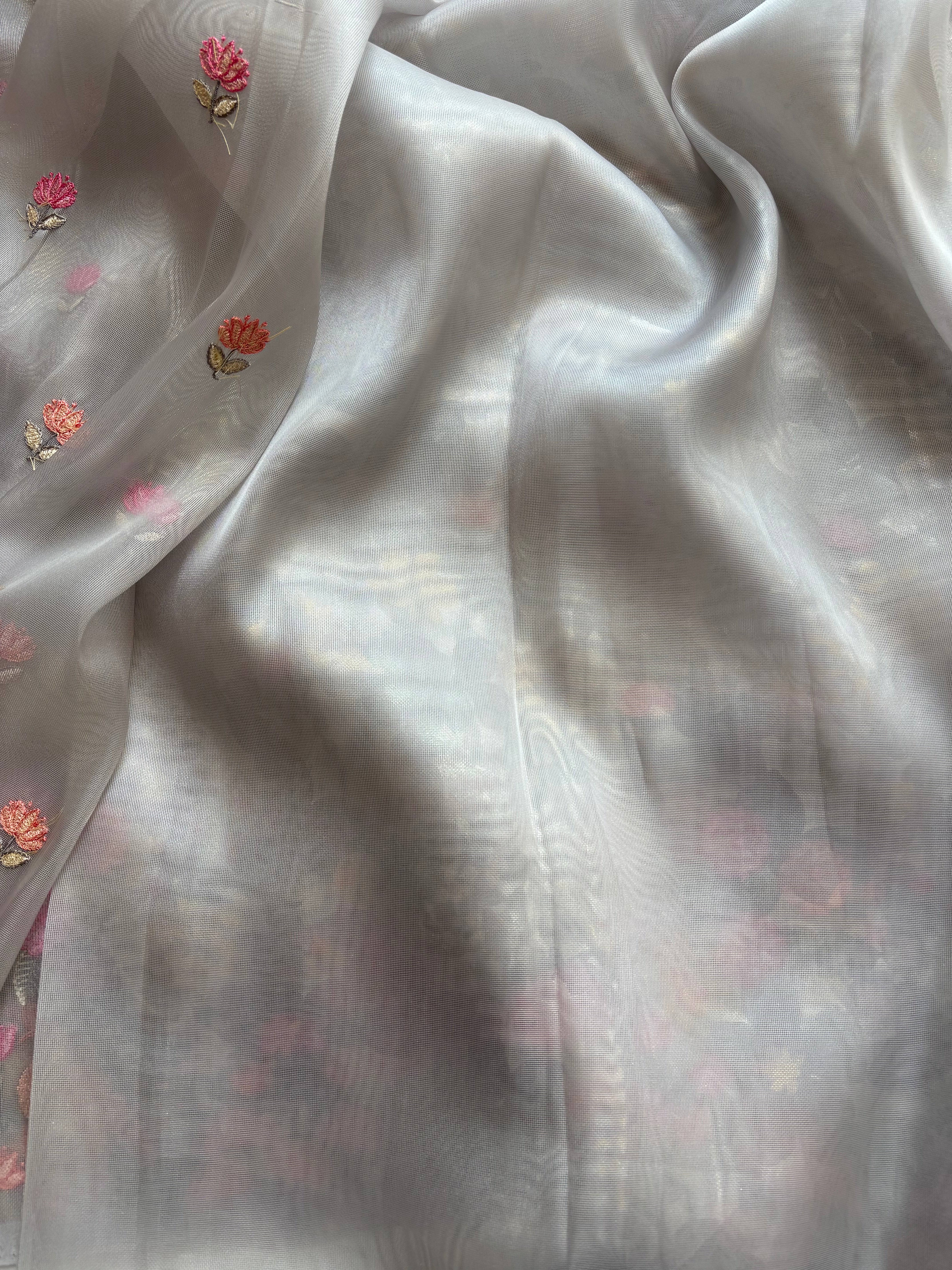 Grey shimmer organza saree
