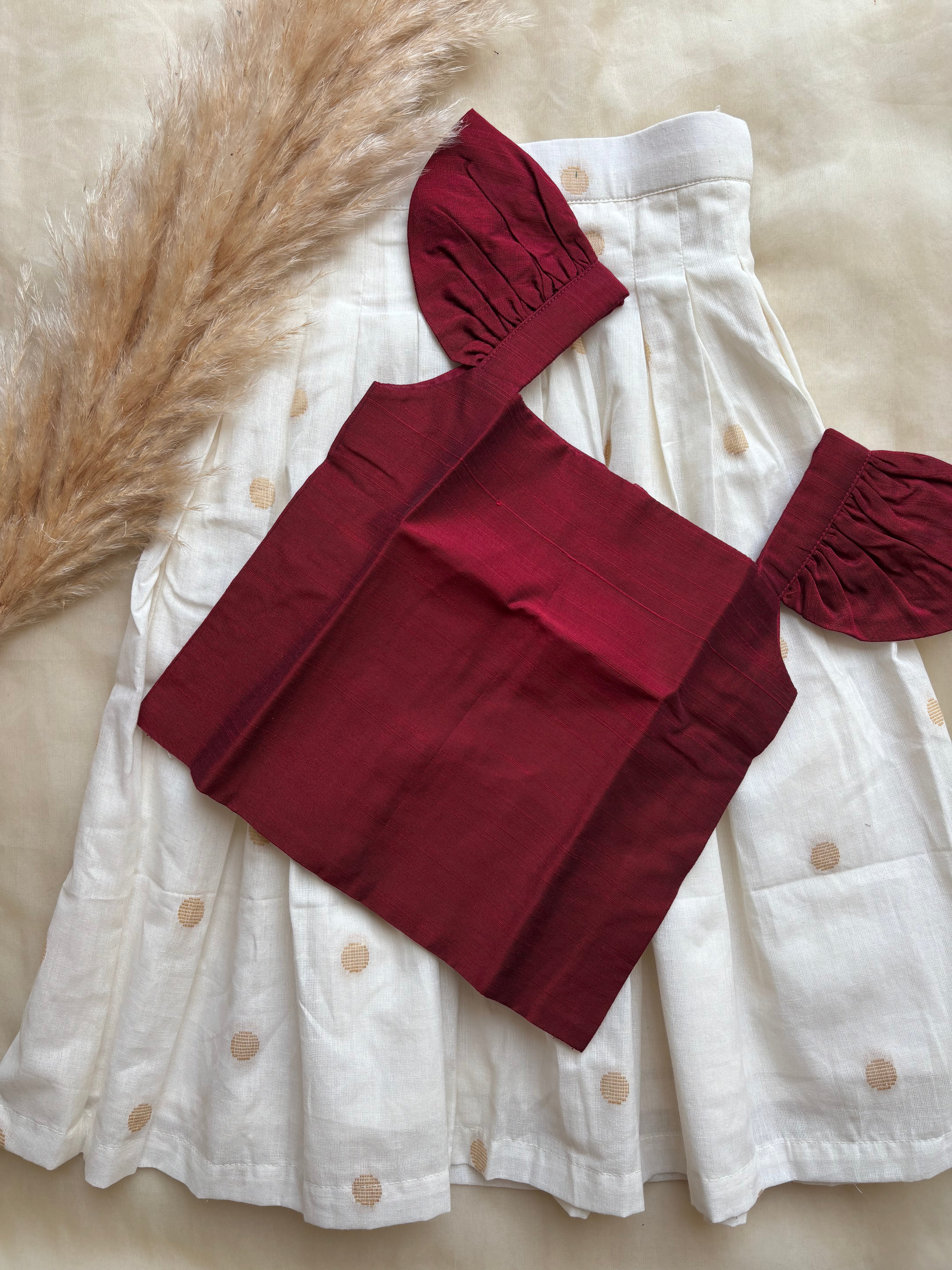 Maroon white skirt set