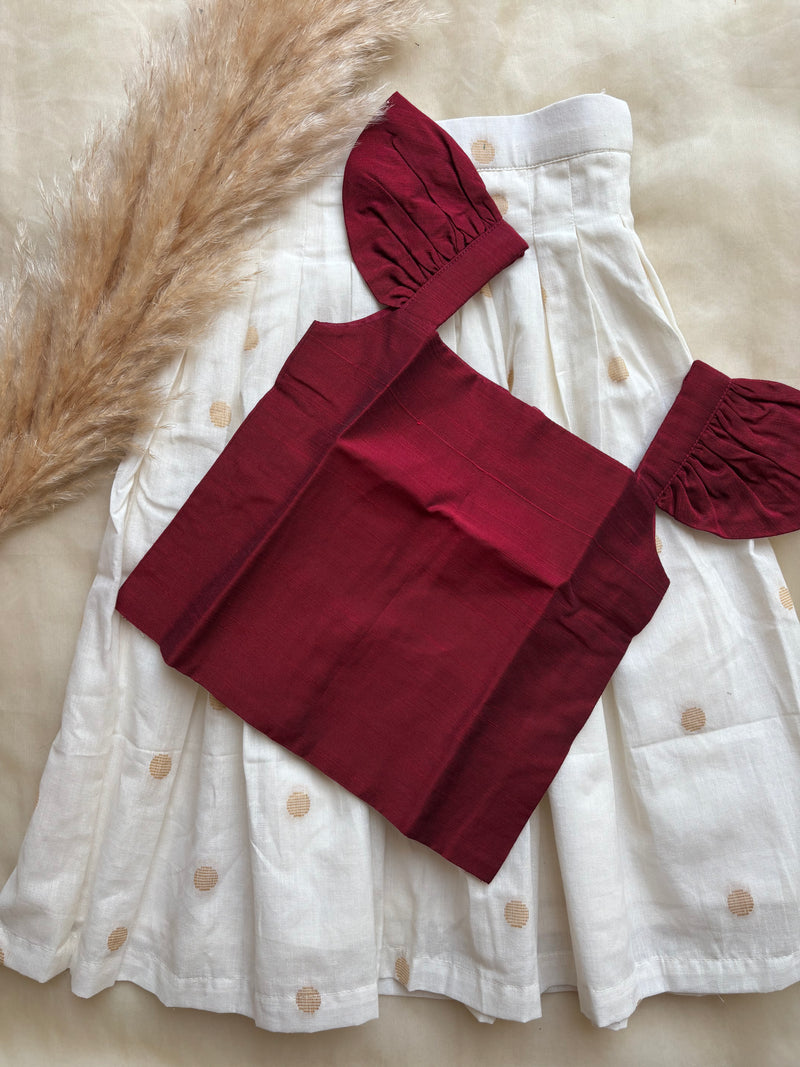 Maroon white skirt set