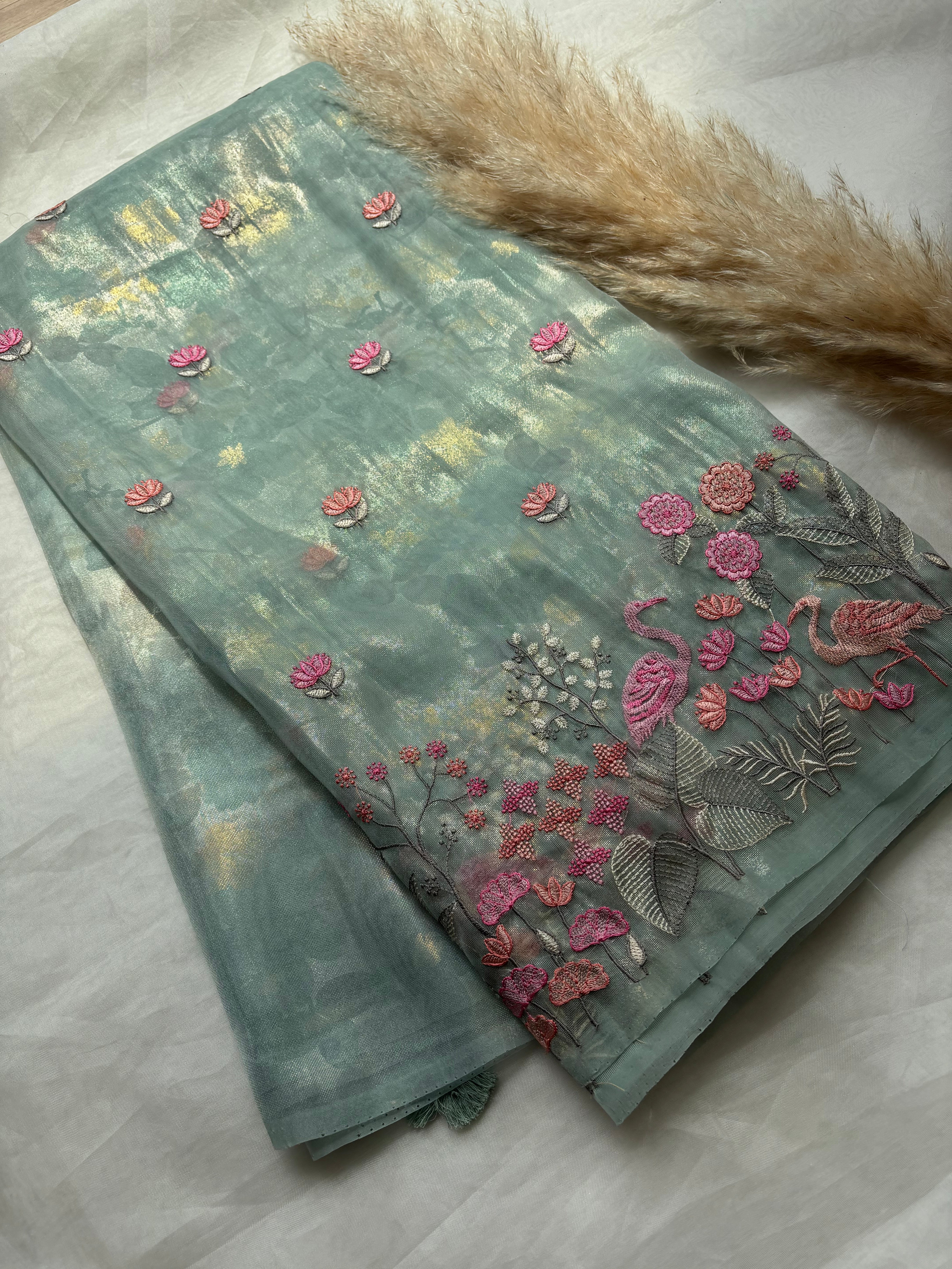 Blue shimmer organza saree