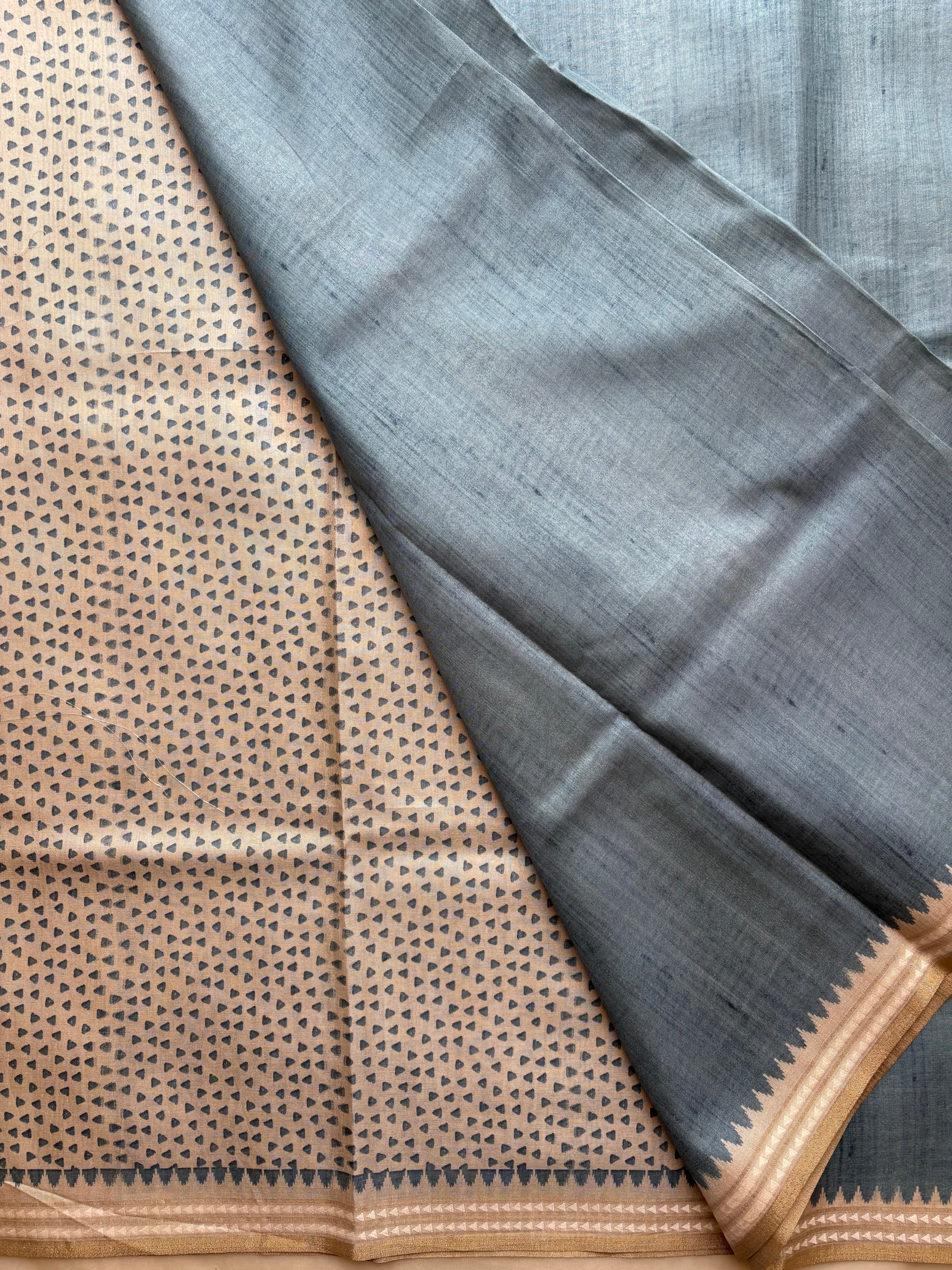Steel teal blue semi tussar saree