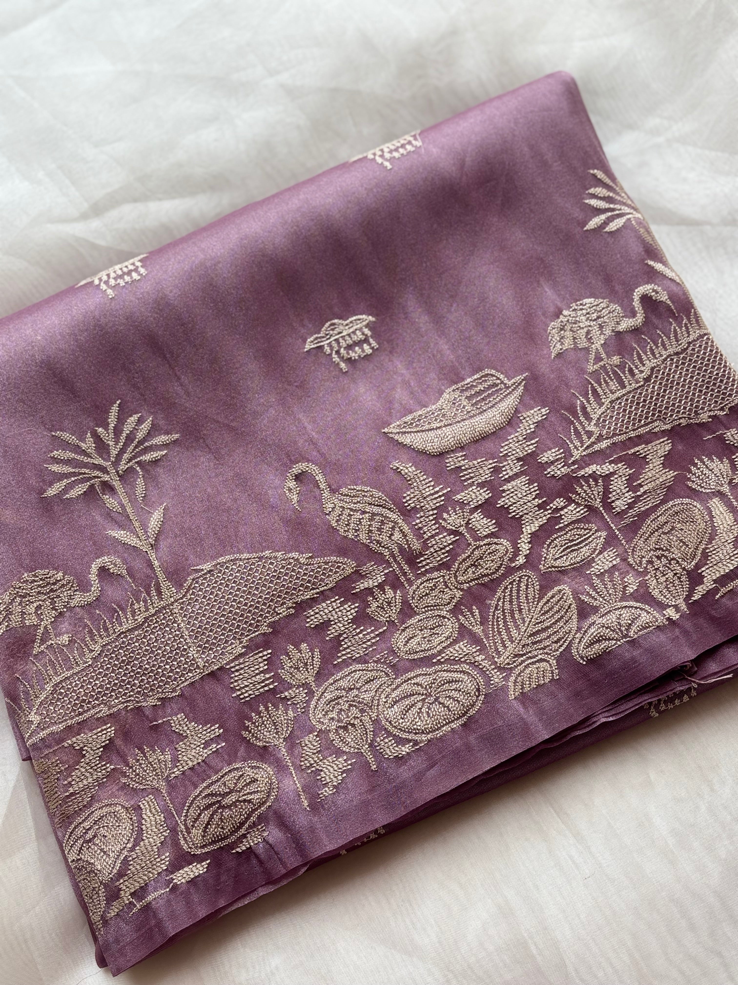 Mauve orchid semi tissue saree