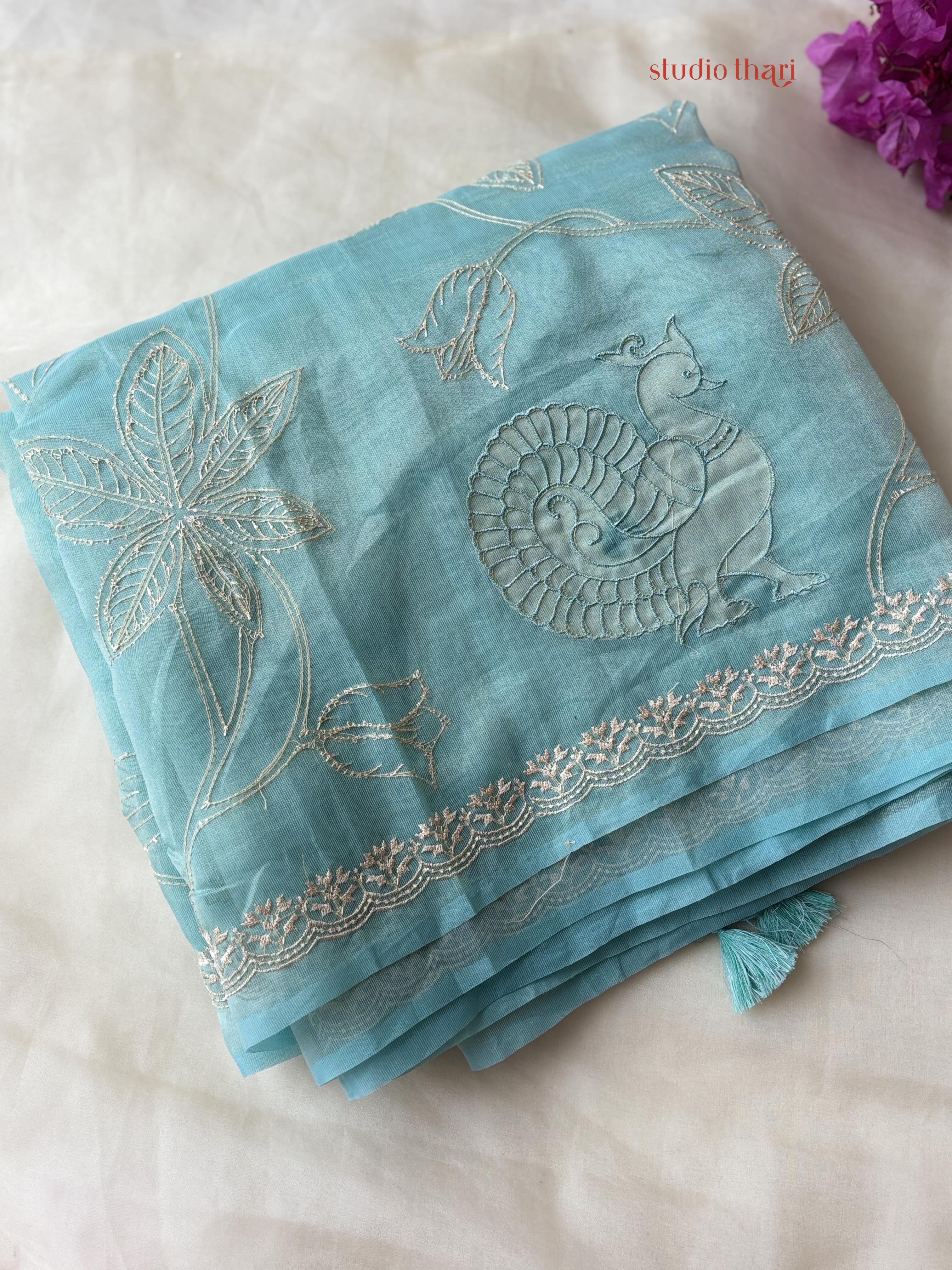 Neel mayuri semi organza saree