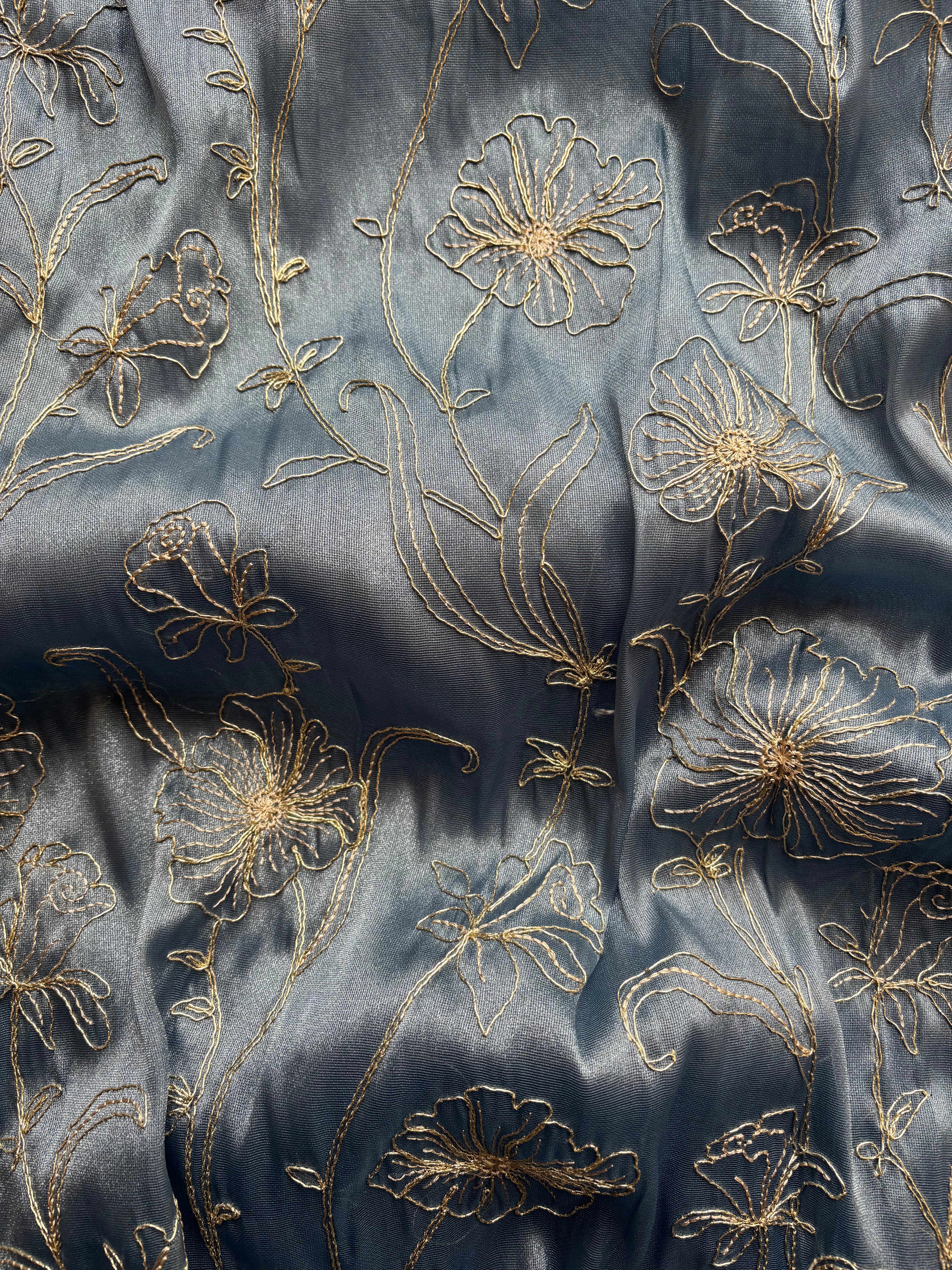 Floral blue shimmer organza saree
