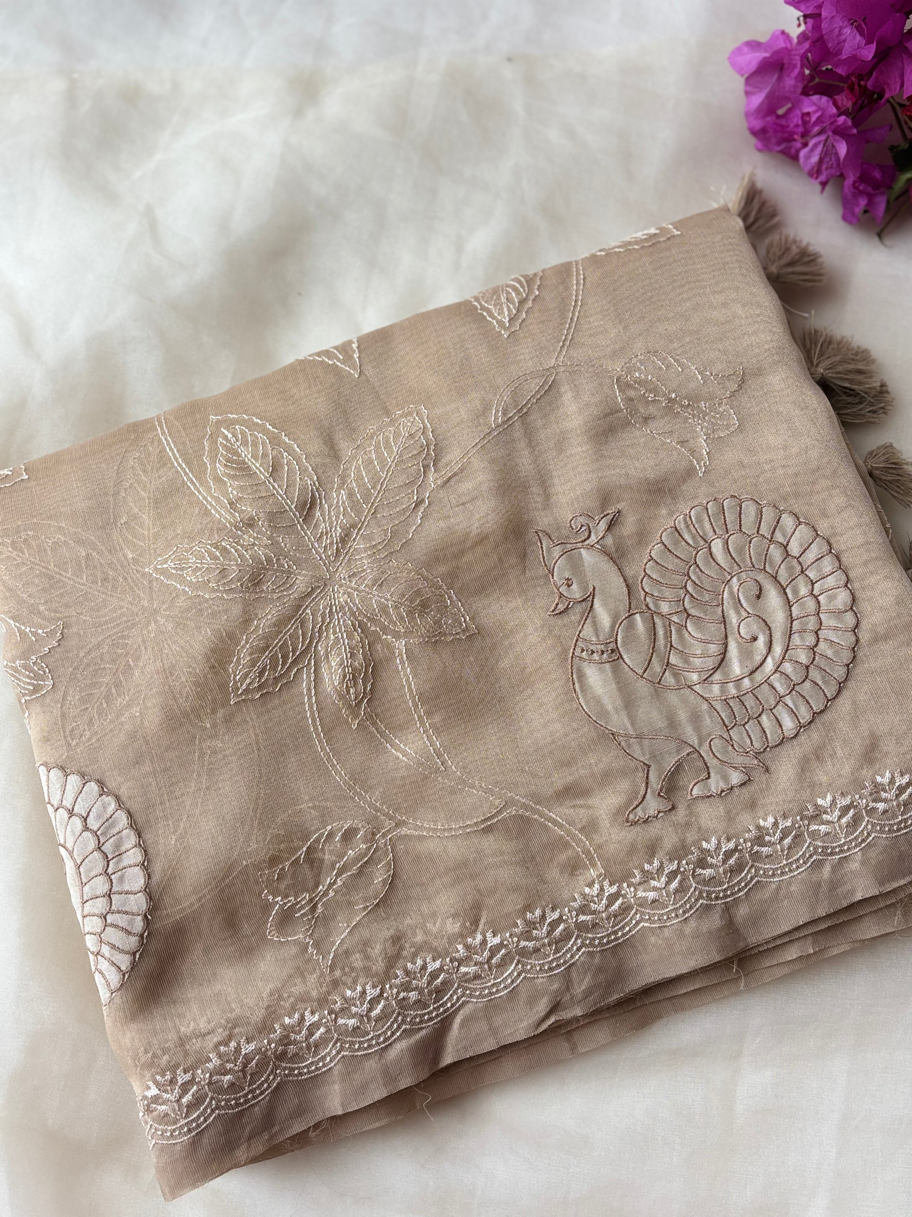 Copper mayuri semi organza saree