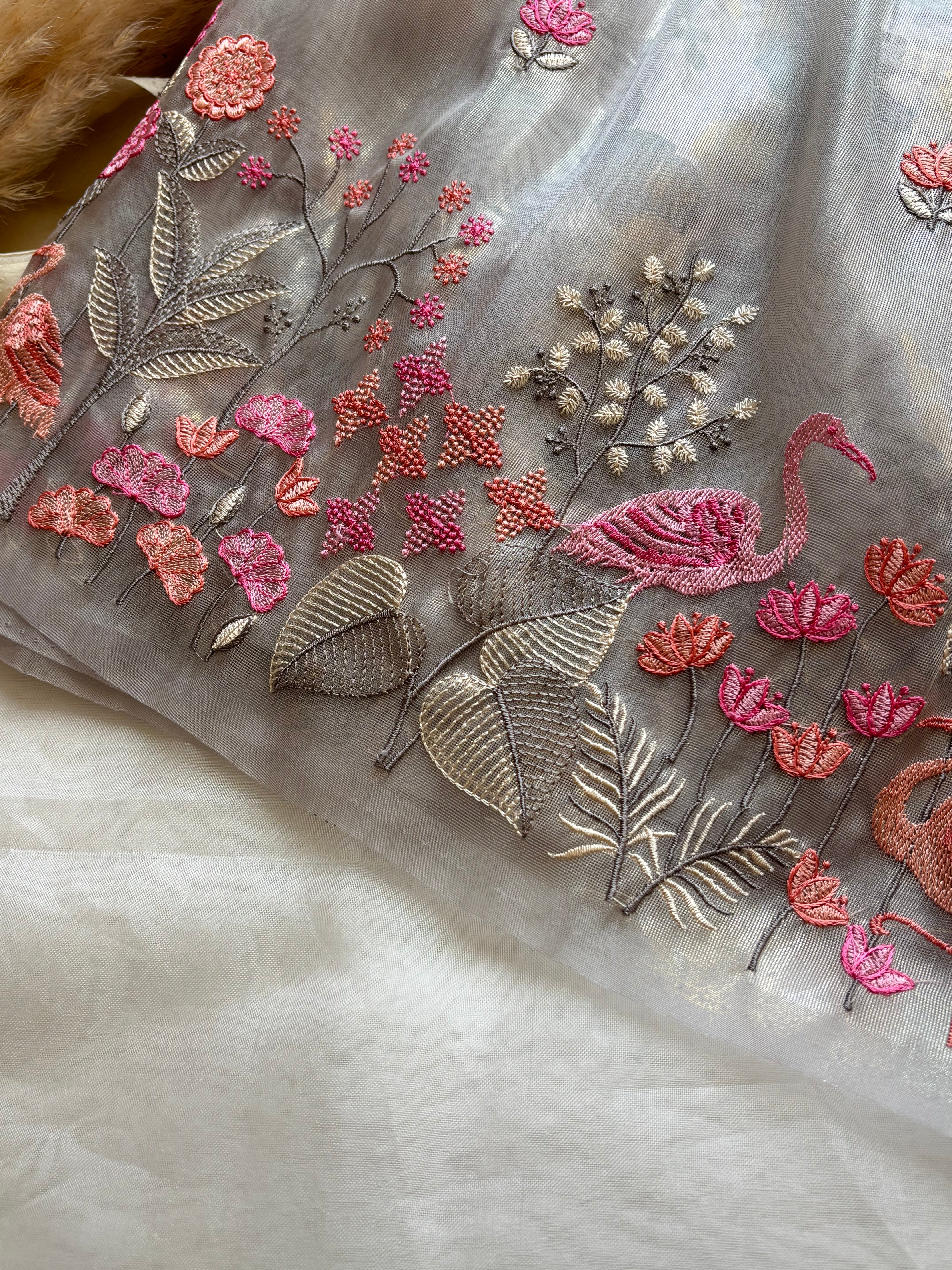Grey shimmer organza saree