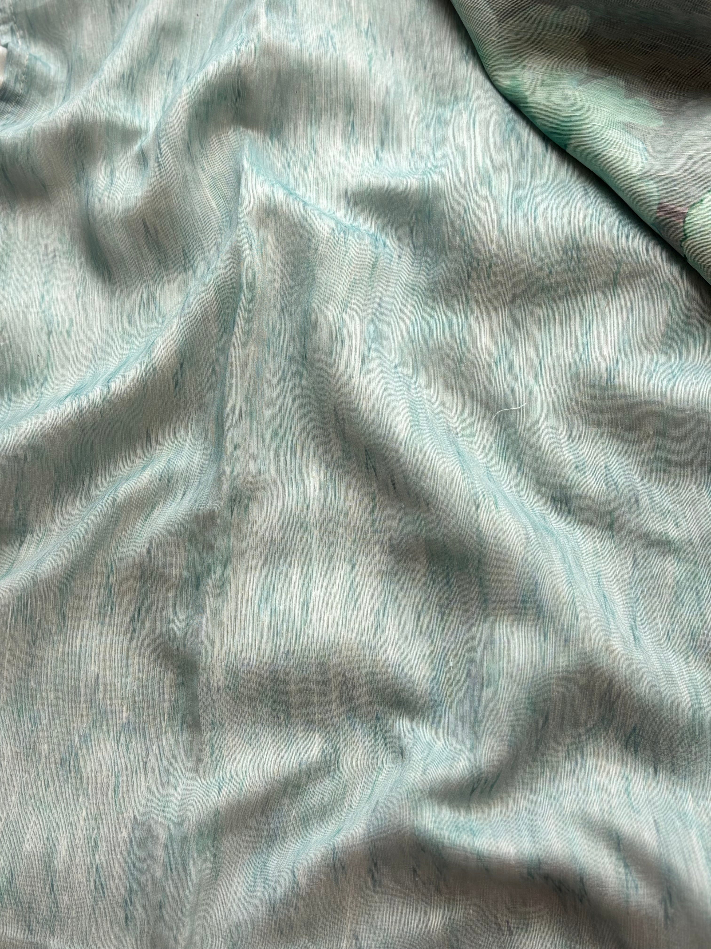 Light blue floral Linen saree
