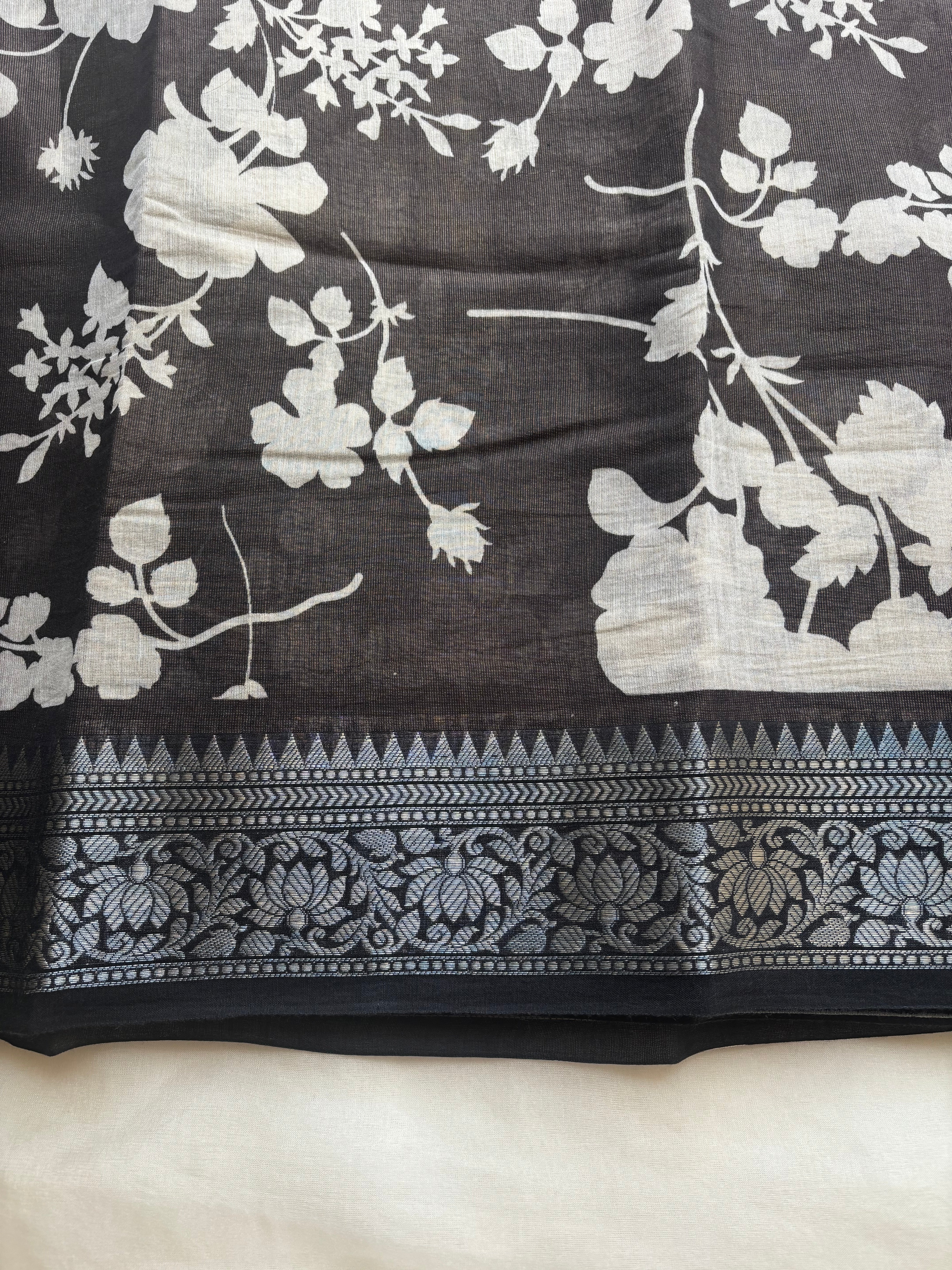 Black and white semi tissue saree