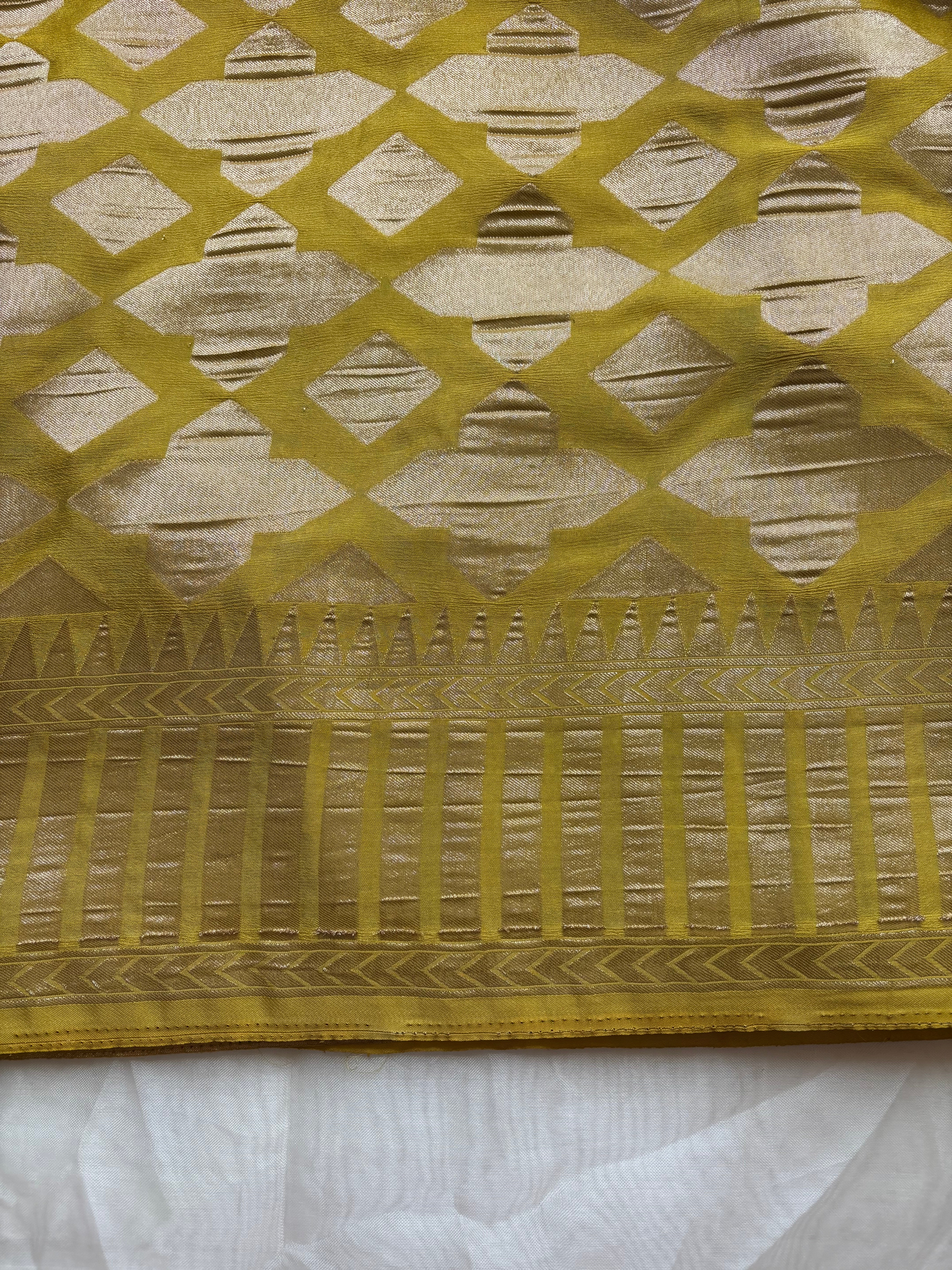 Lemon yellow viscose silk blend saree
