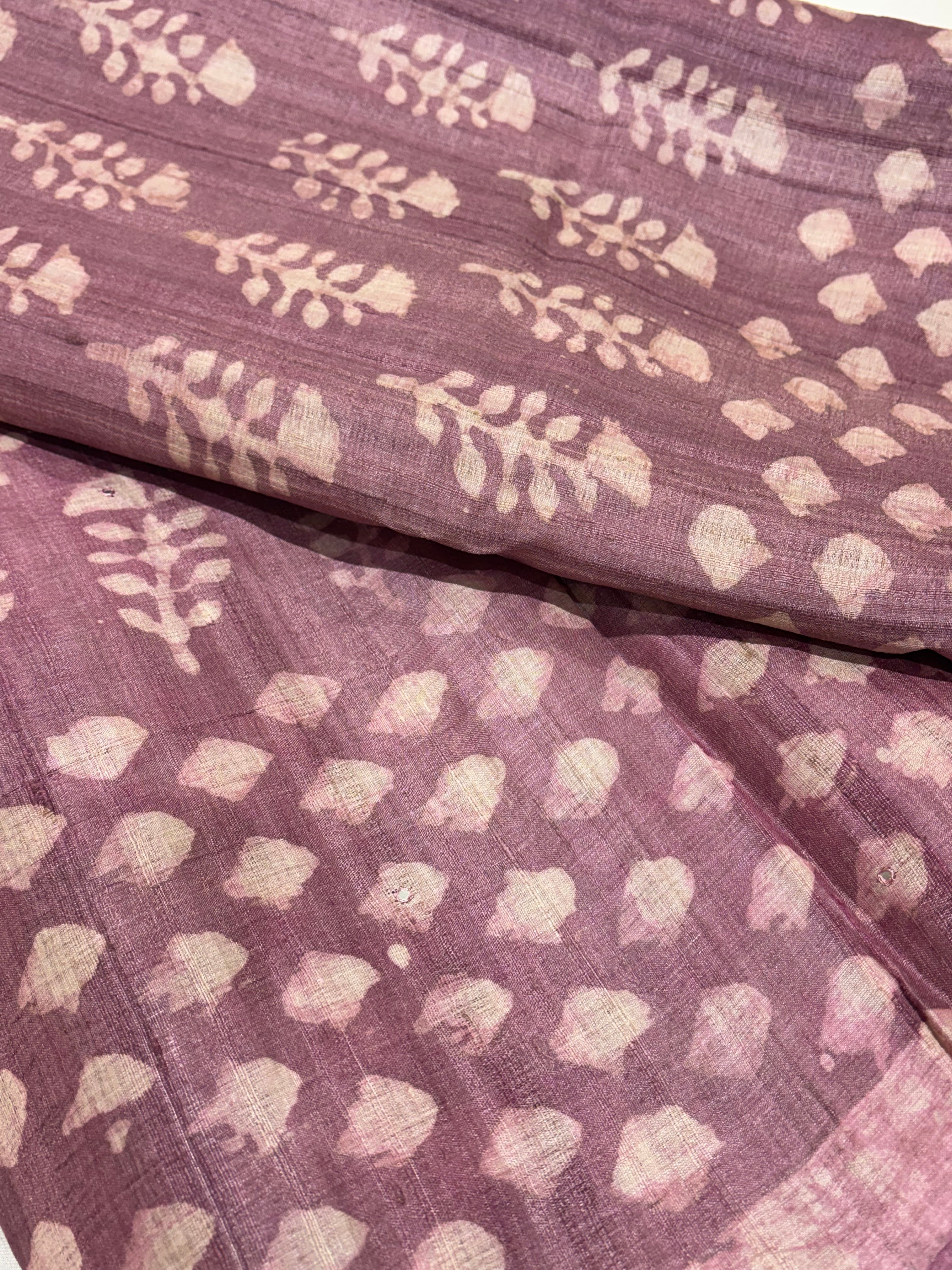 Rosewood mauve Tussar saree