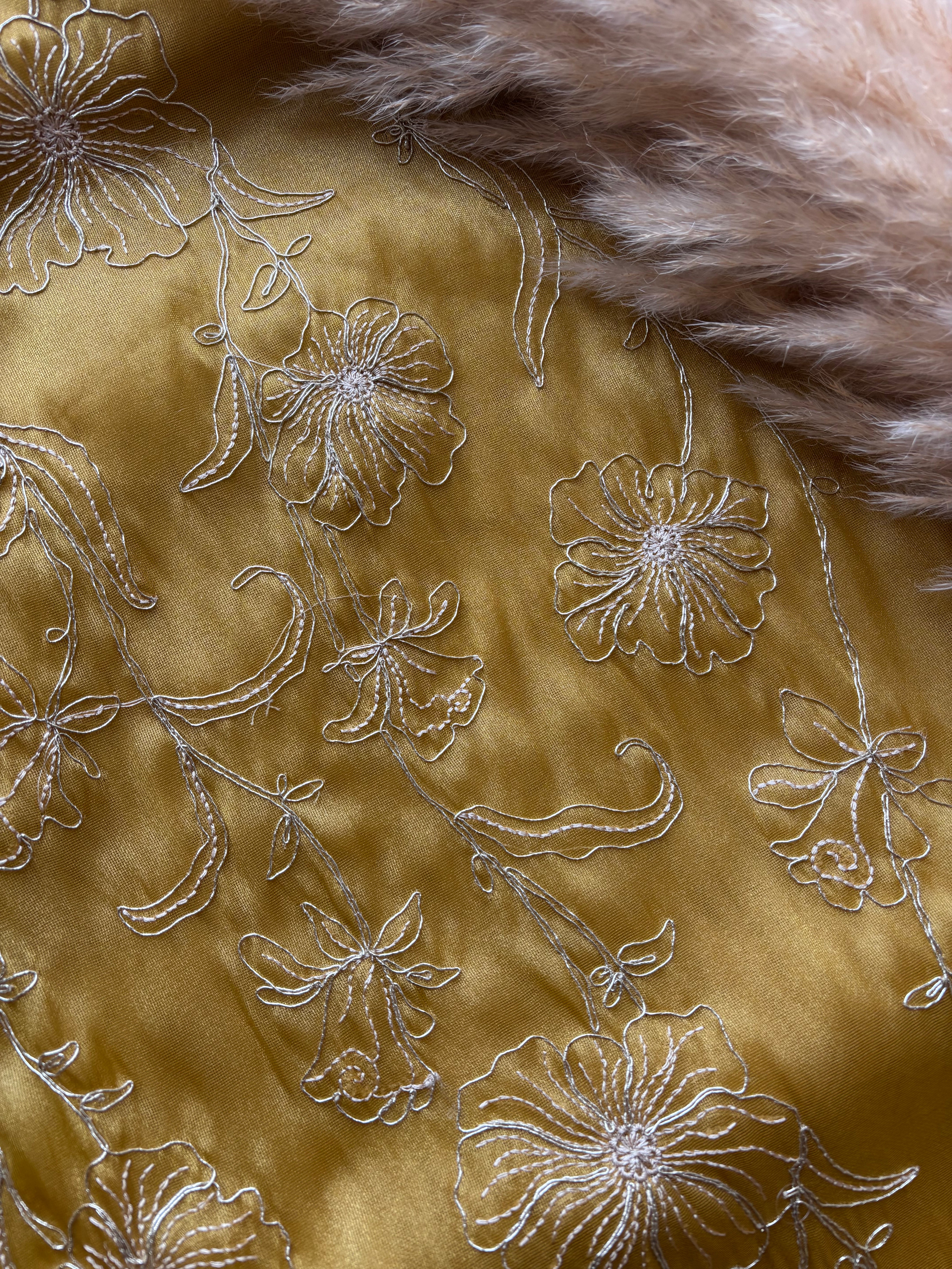 Floral yellow shimmer organza saree