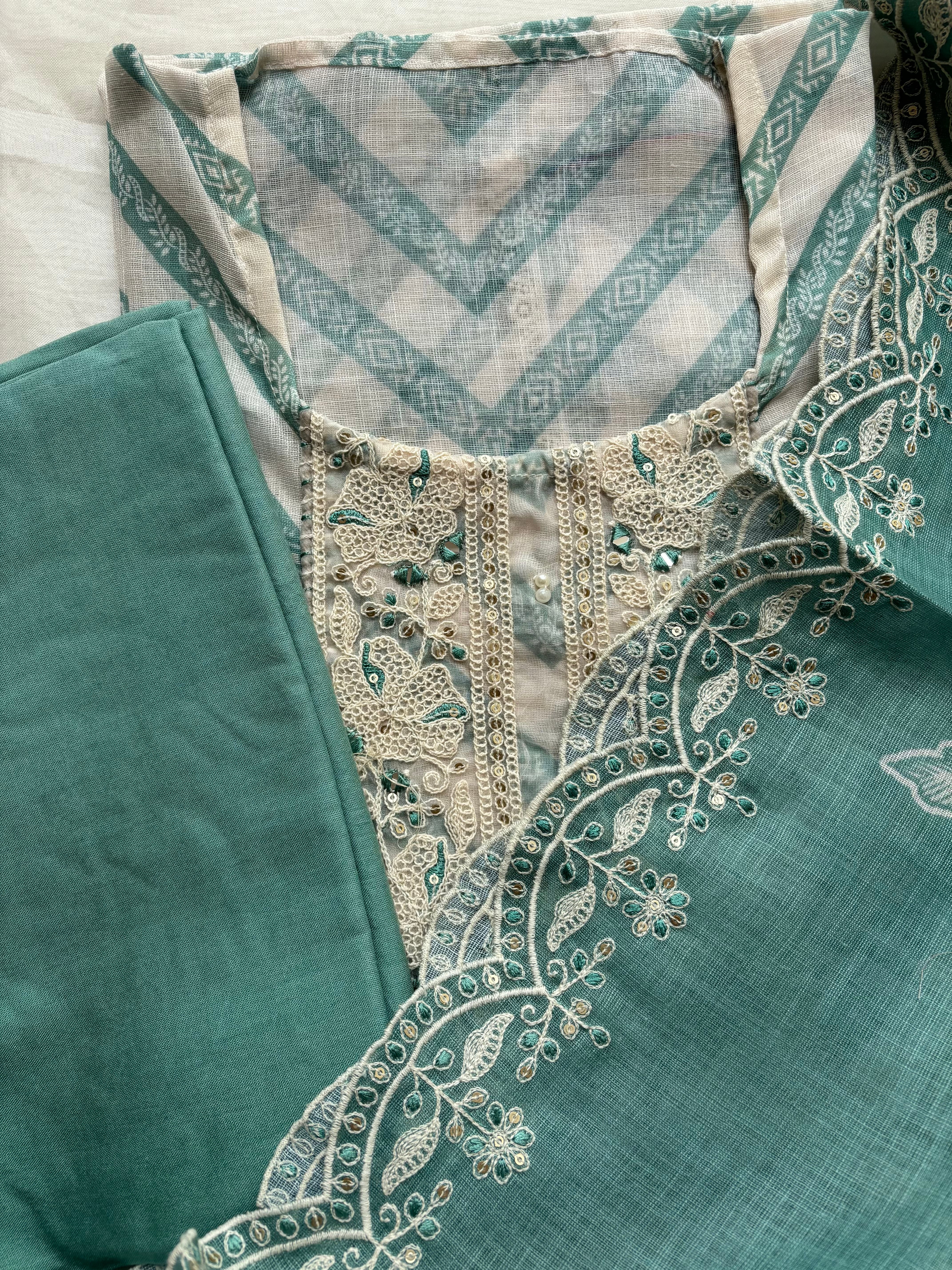 Blue and white semi stitched salwar suit