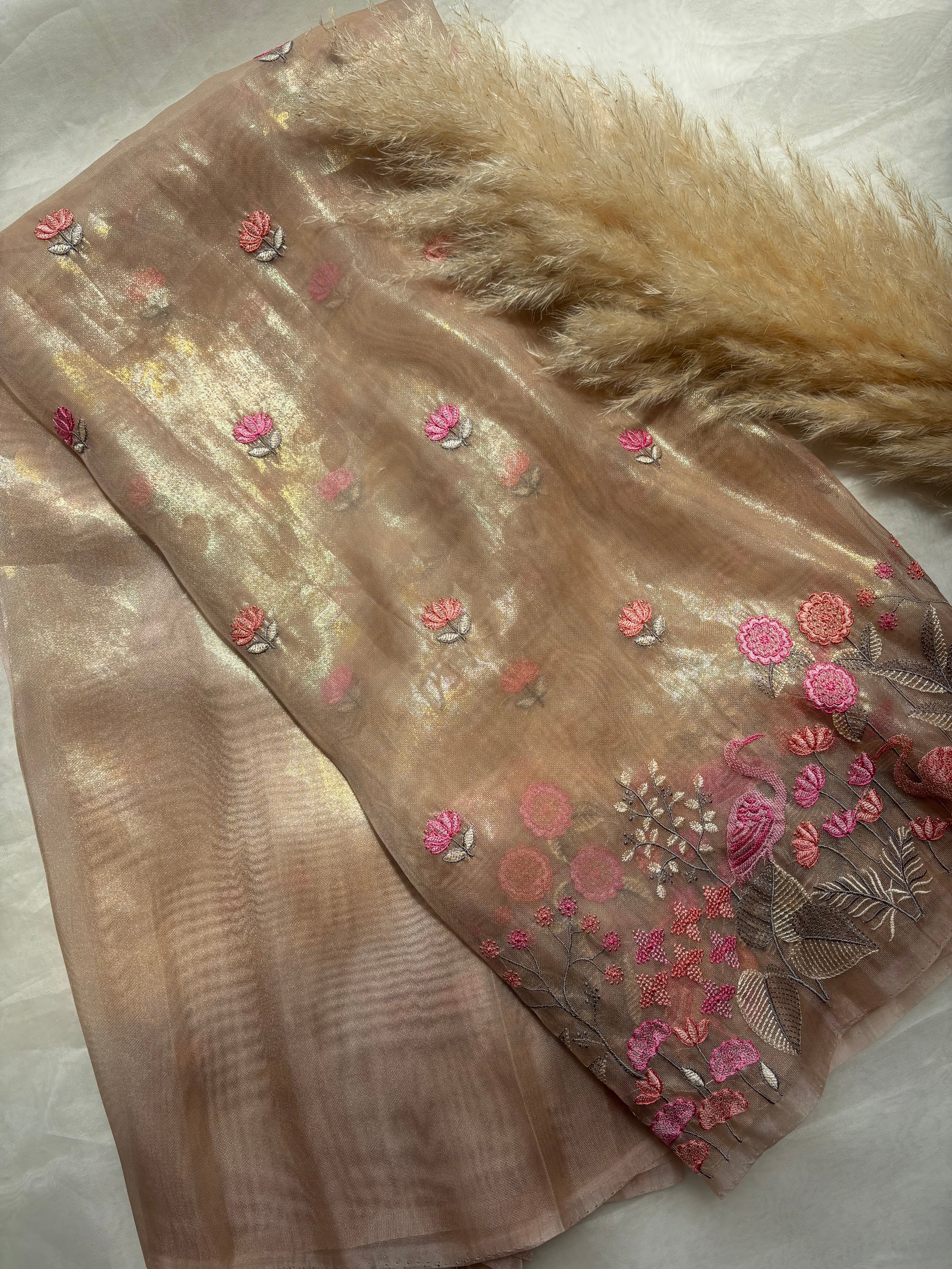 Golden shimmer organza saree