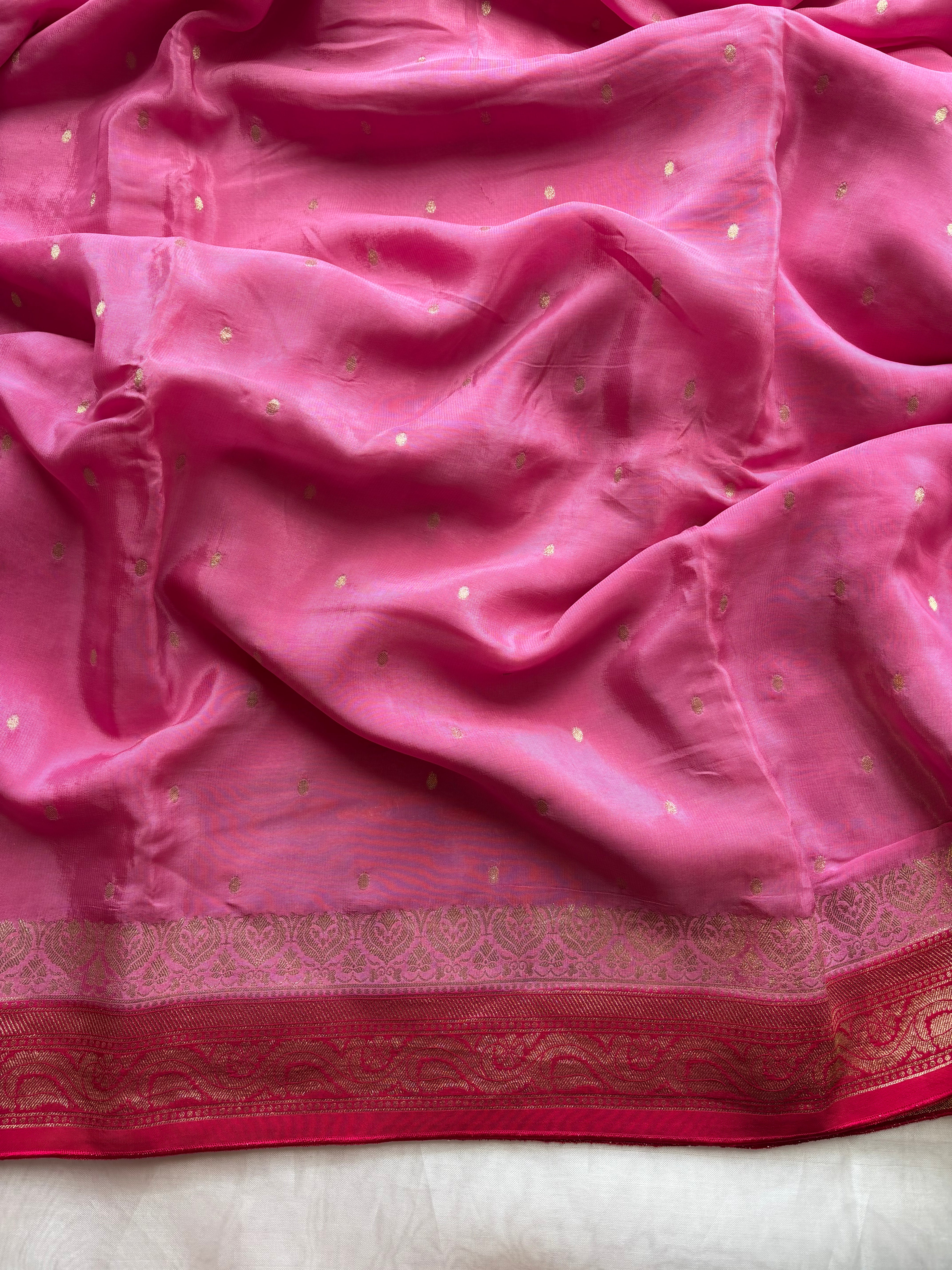 Rose pink viscose silk blend saree