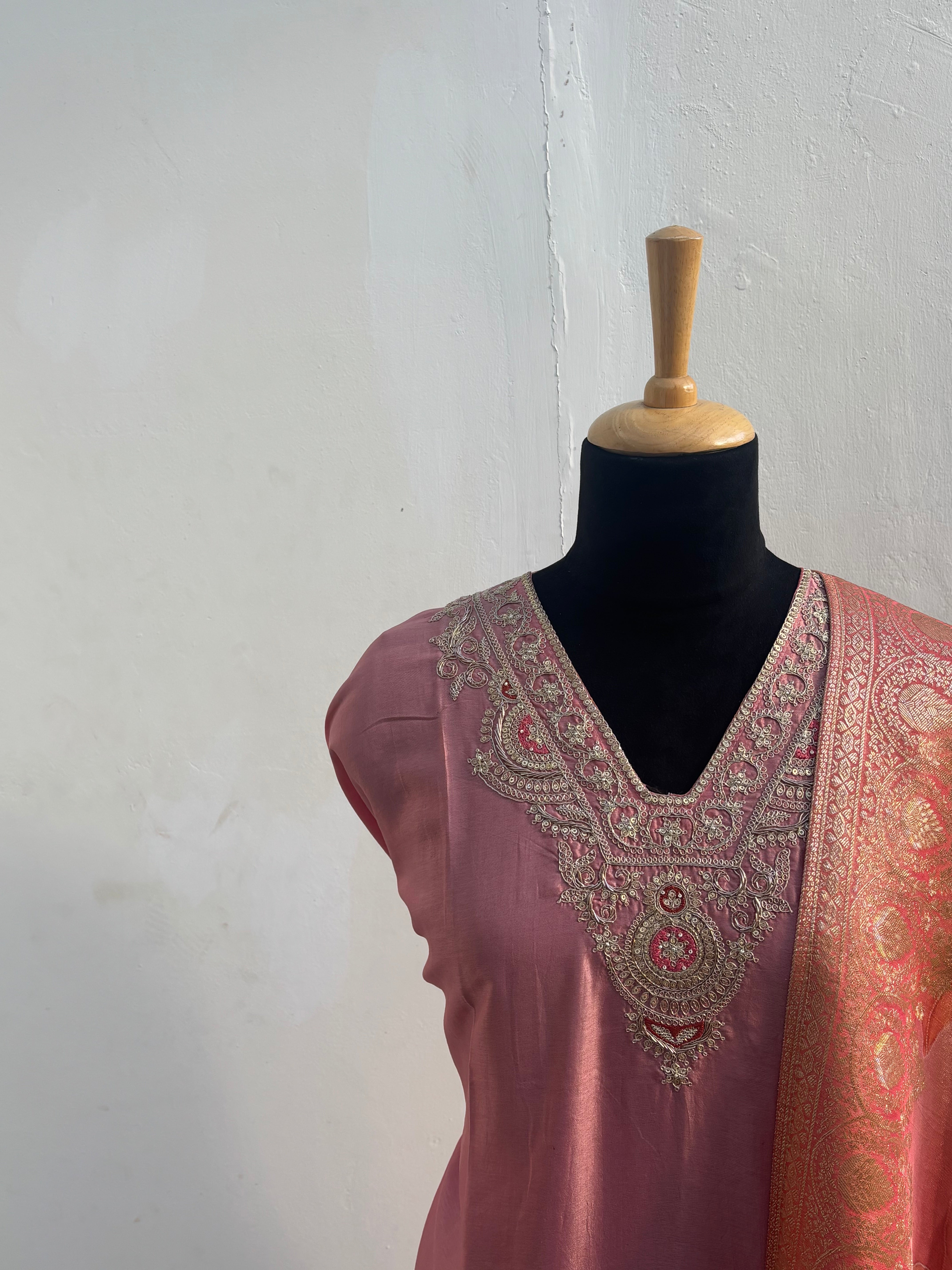 Soft pink semi stitched salwar suit