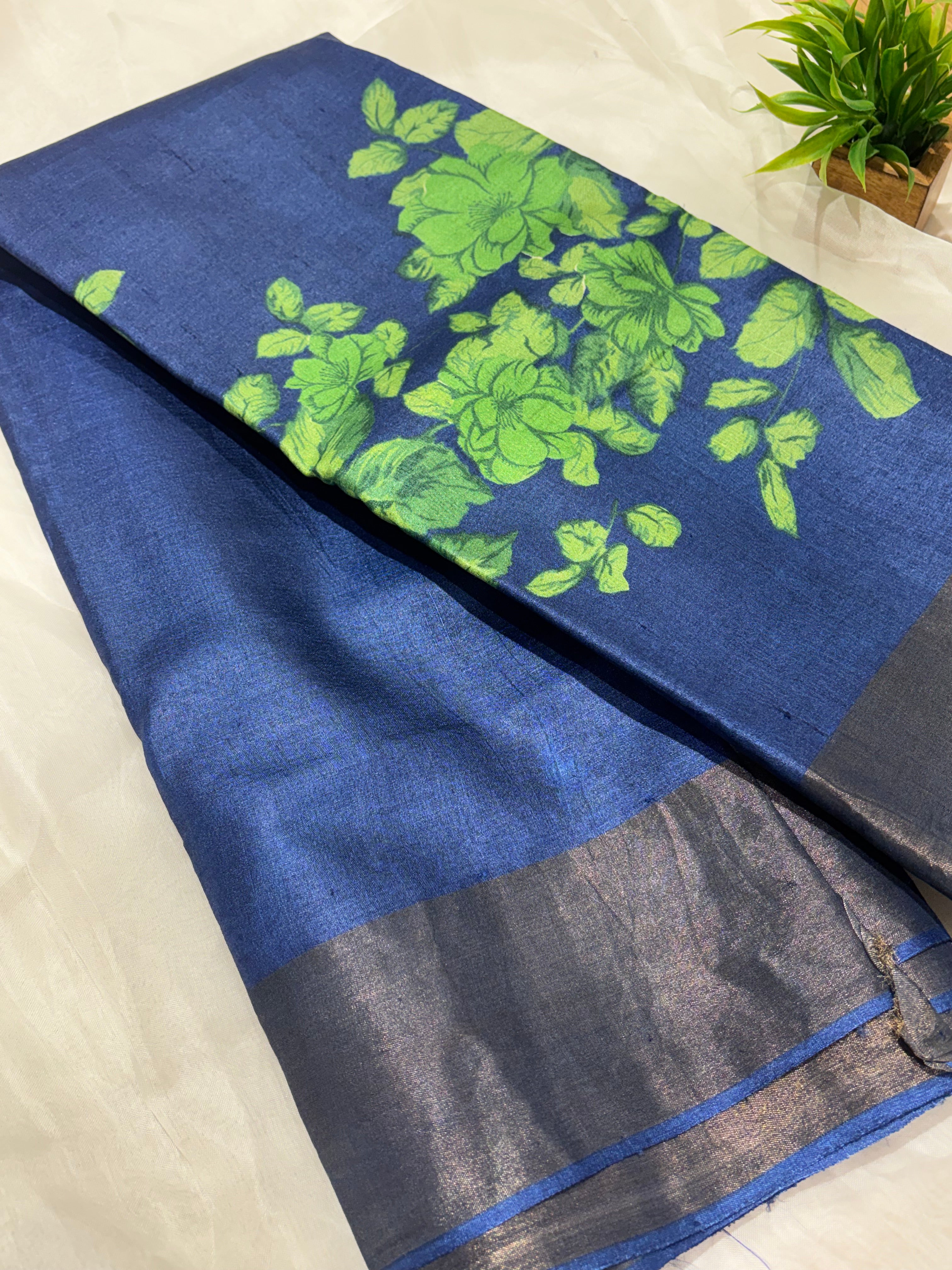 Navy blue Tussar saree