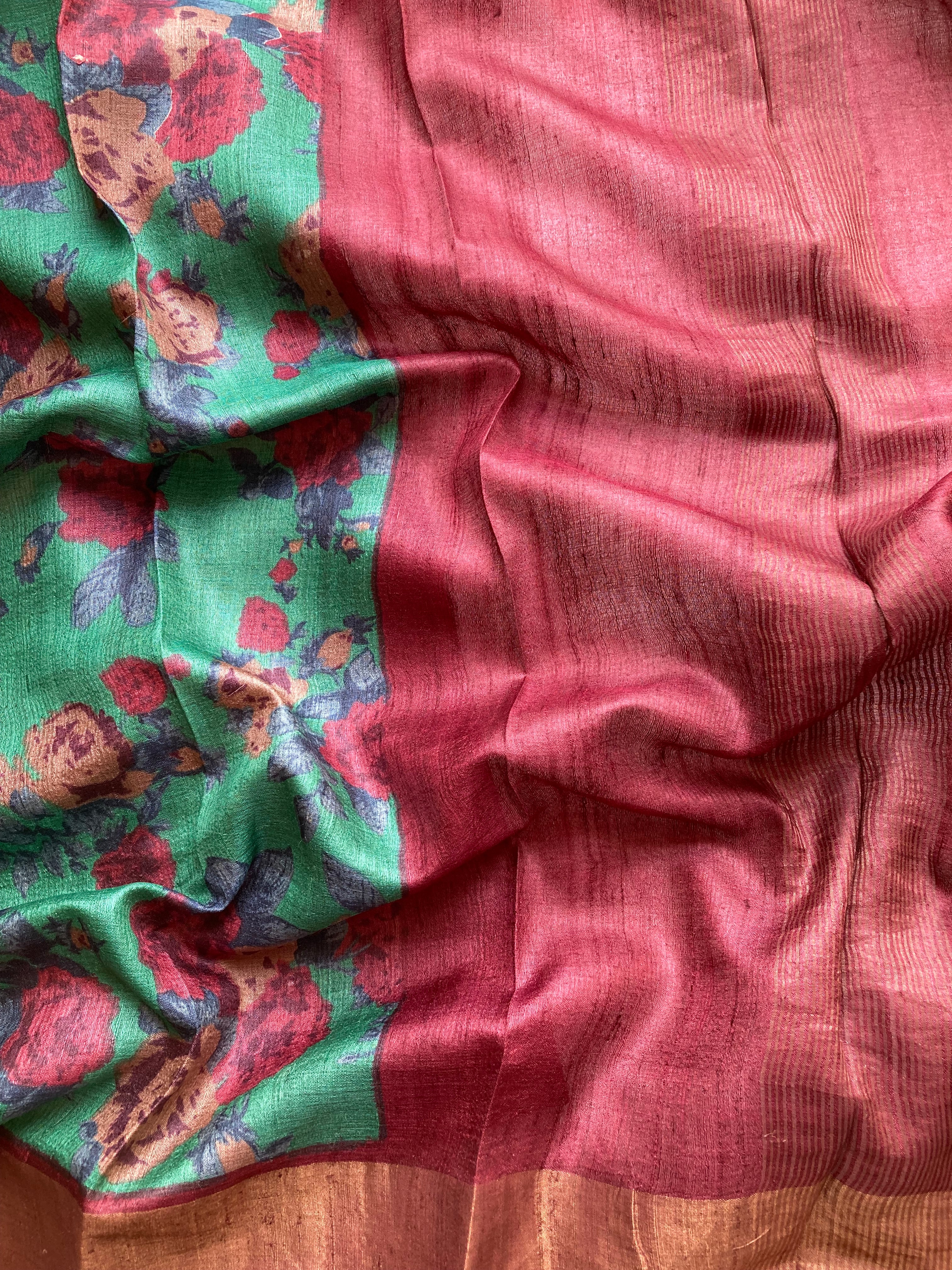 Green floral Tussar saree