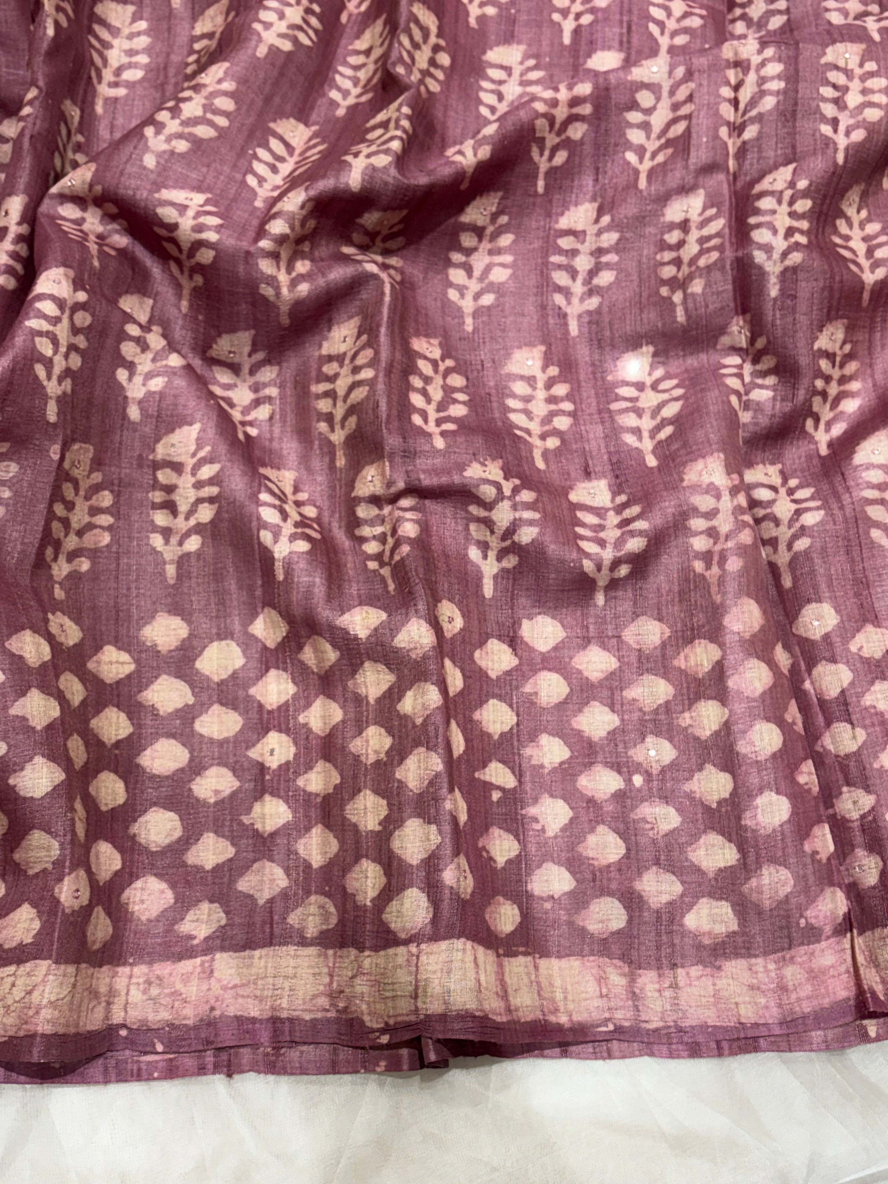 Rosewood mauve Tussar saree
