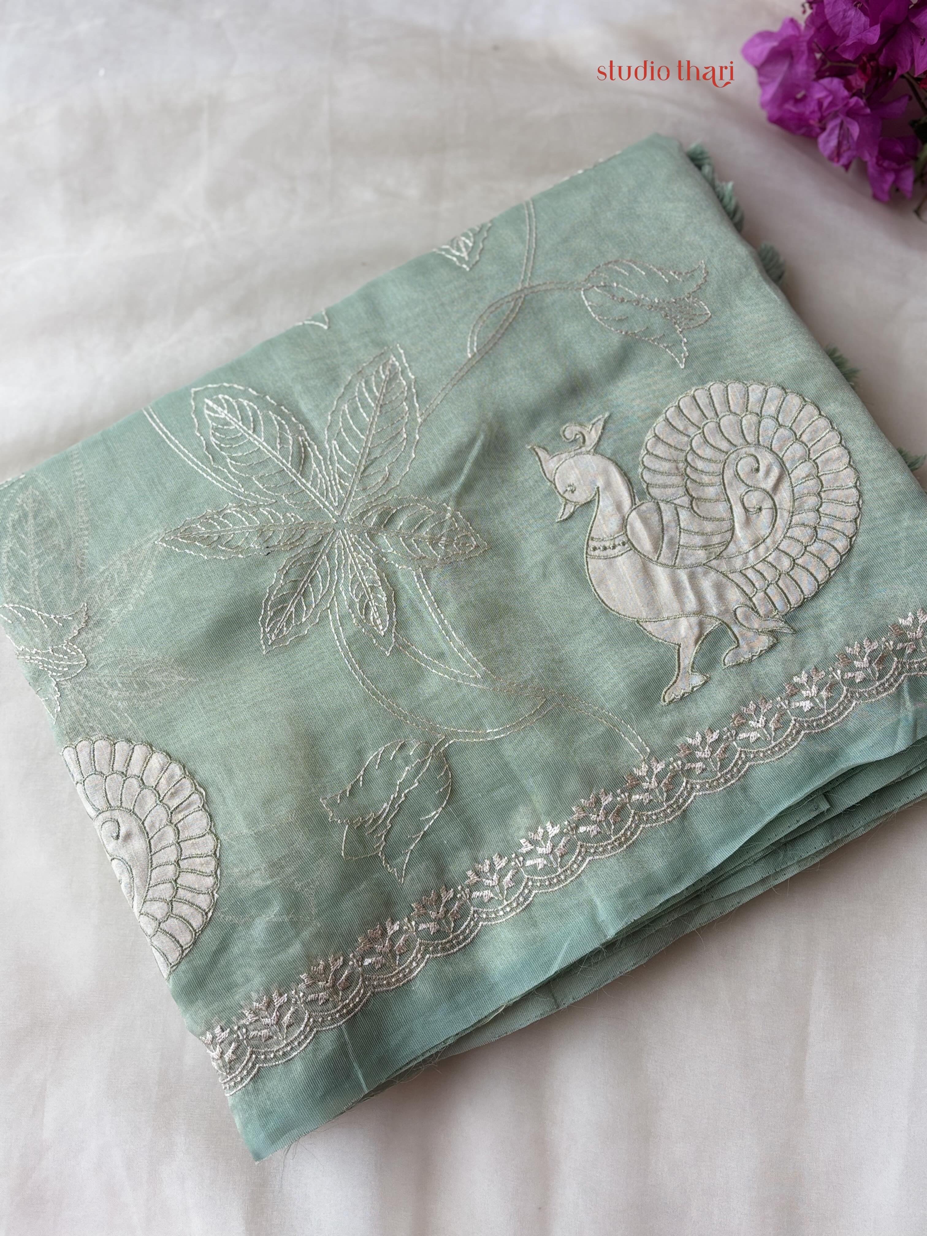 Mint mayuri semi organza saree