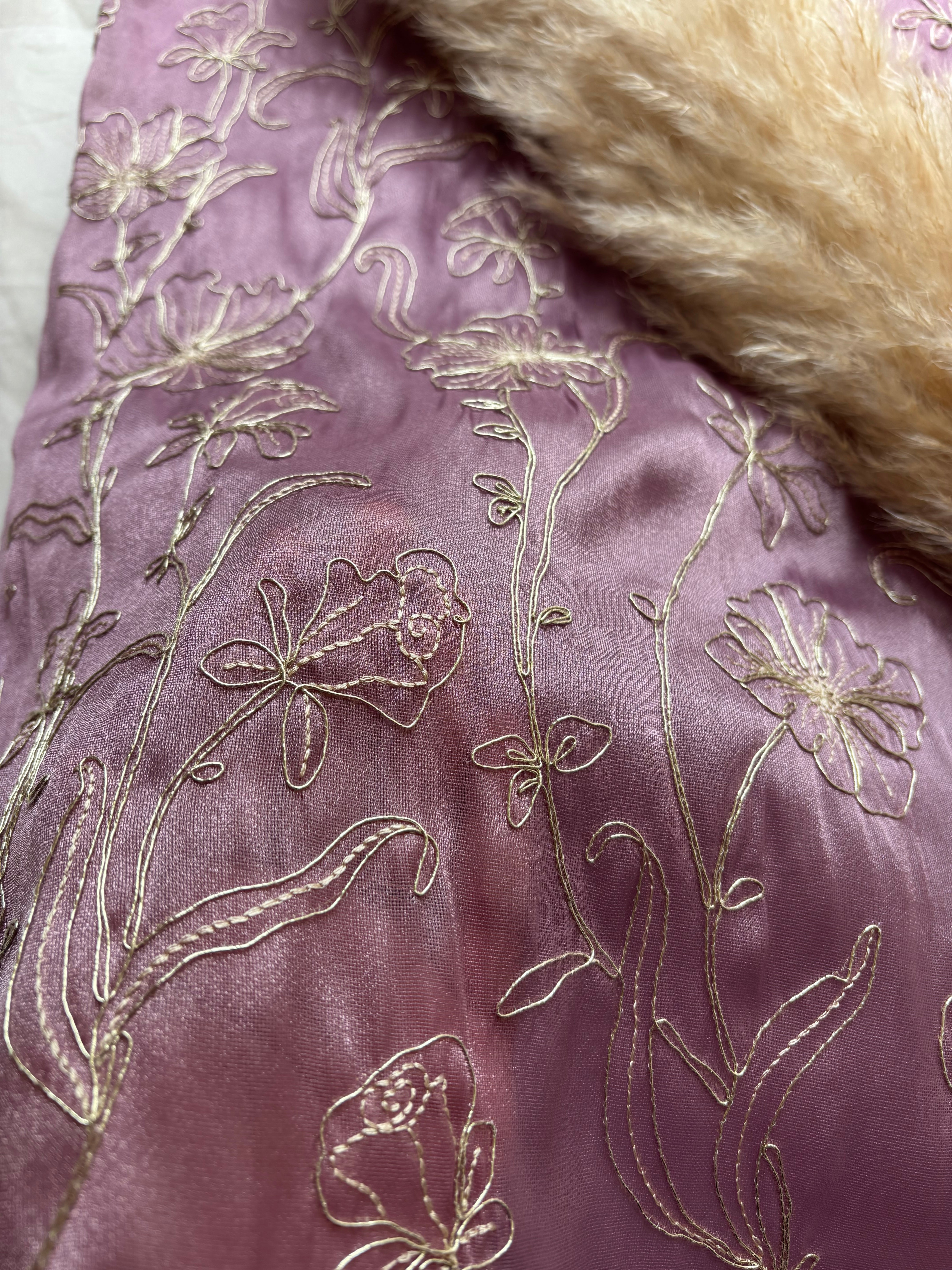 Floral purple-pink shimmer organza saree