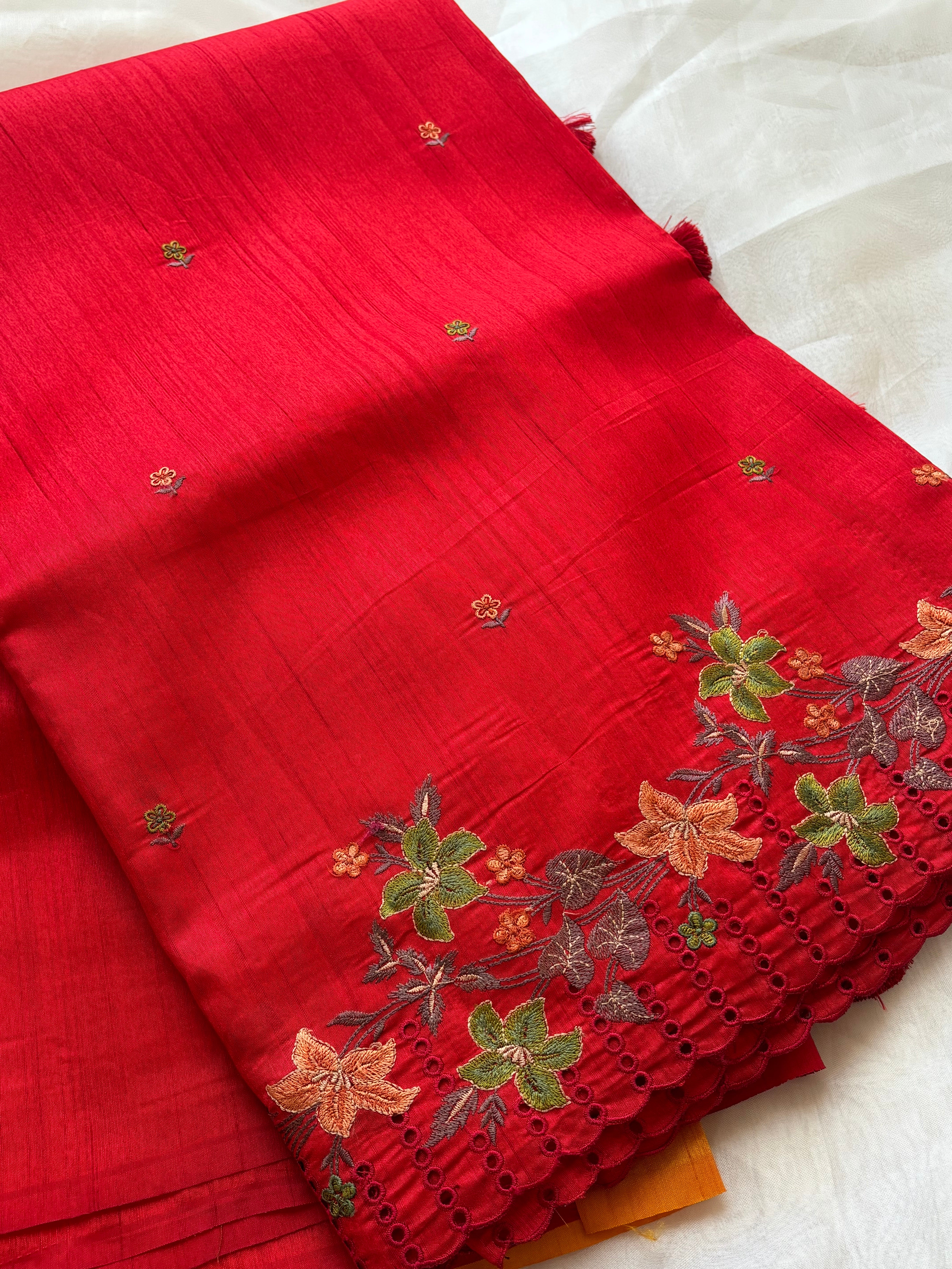 Red Floral semi tussar saree