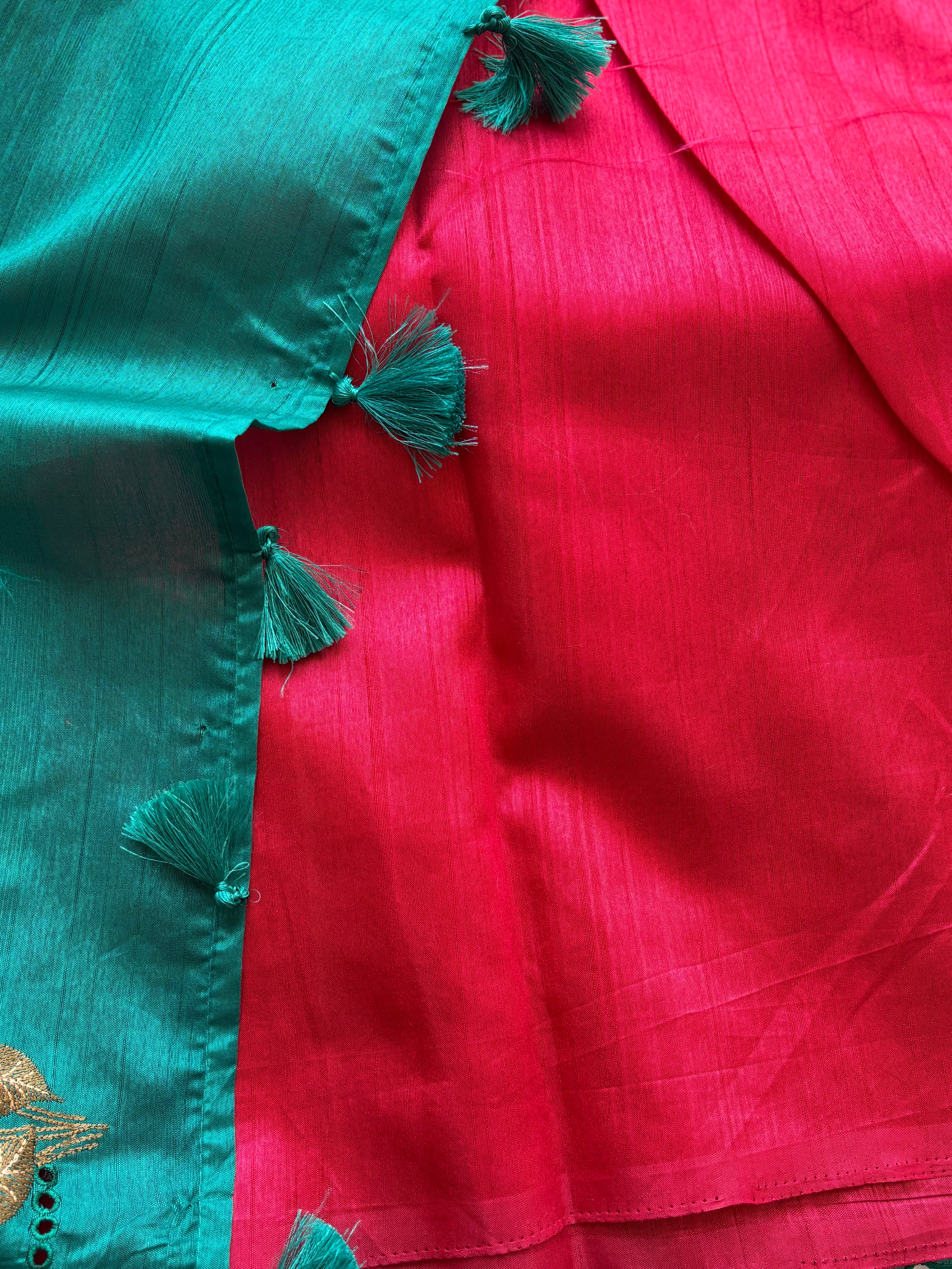 Teal blue floral semi tussar saree