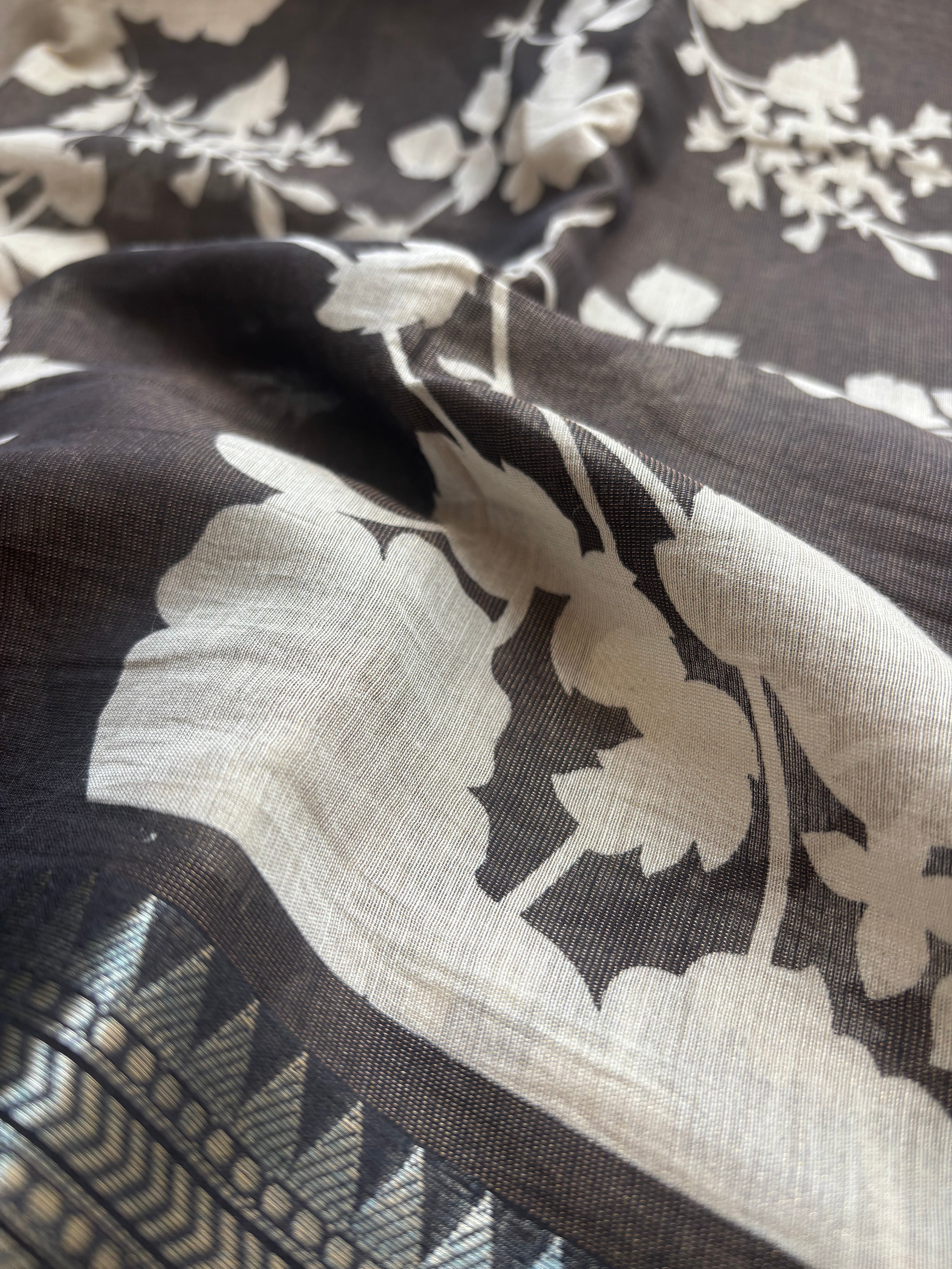 Black and white semi tissue saree