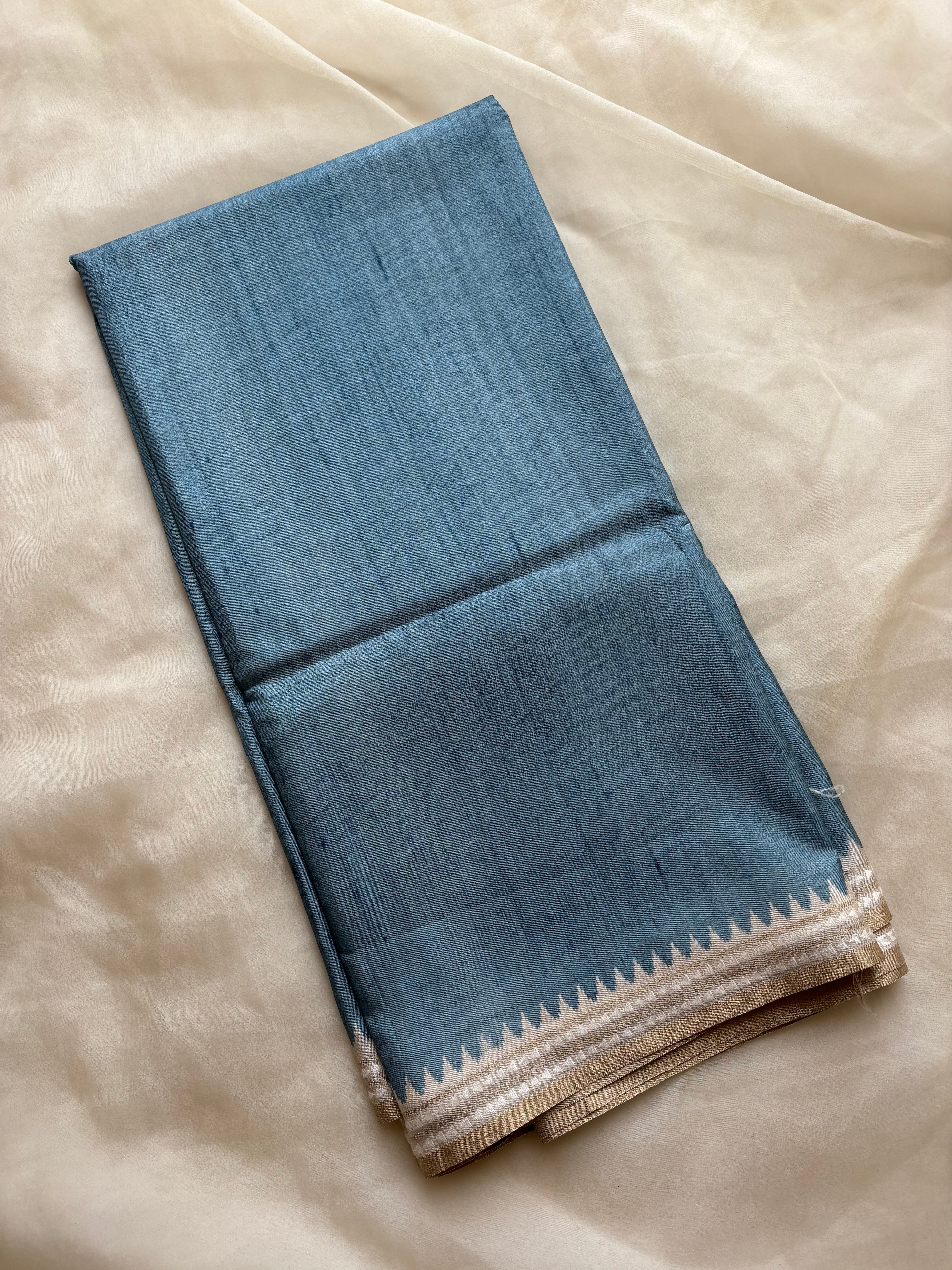 Steel teal blue semi tussar saree