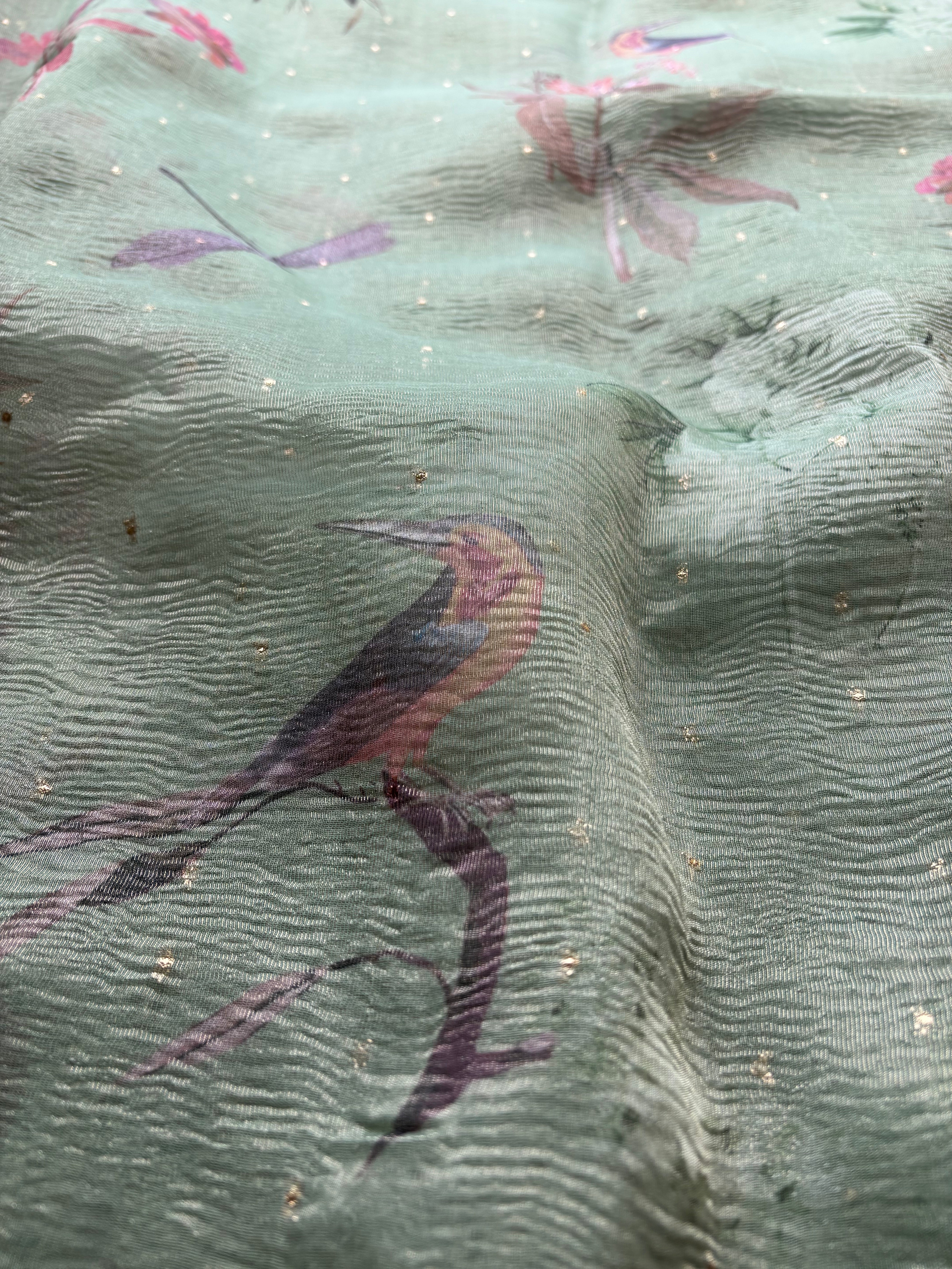 Green crushed tissue saree