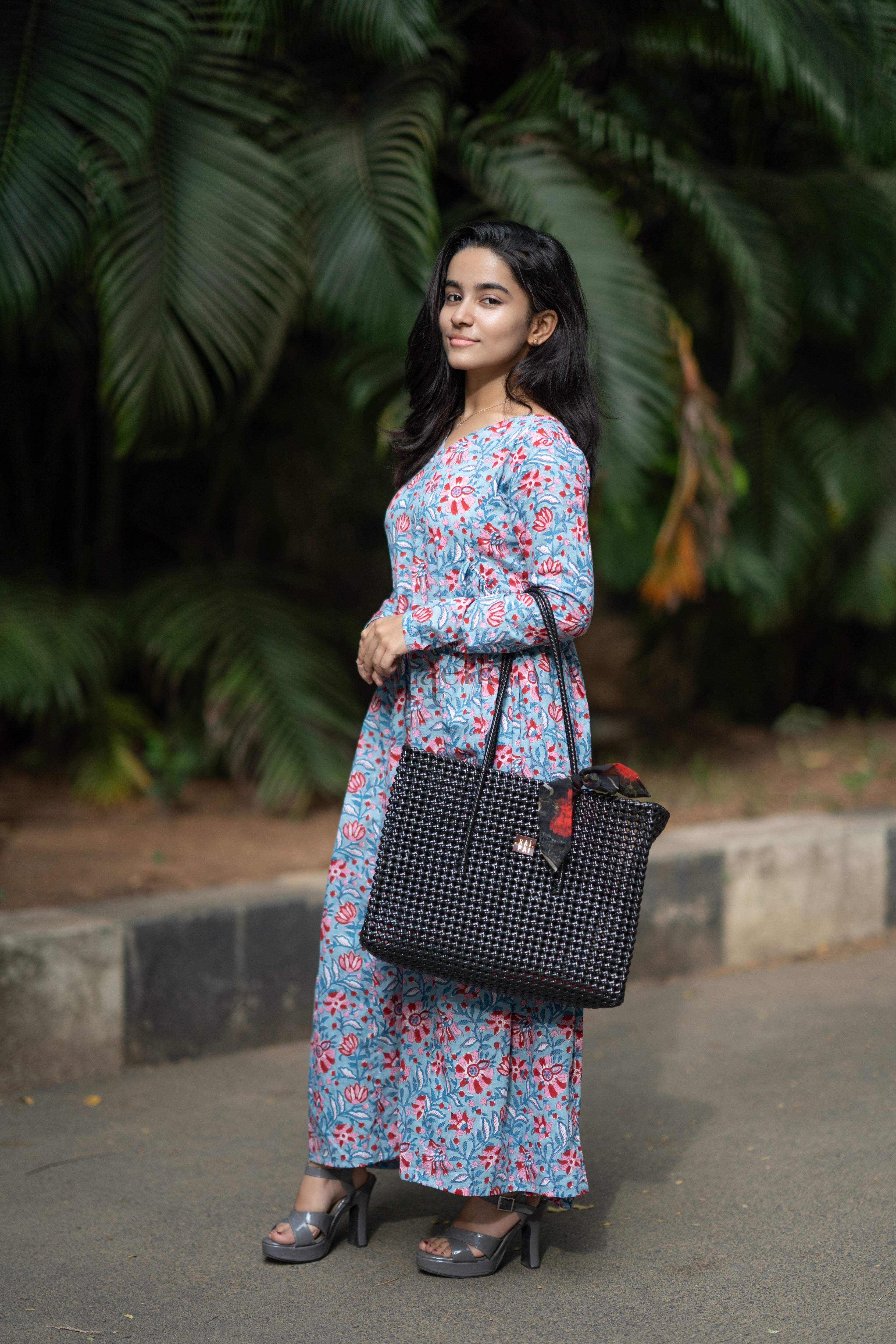 Blue cotton flower print maxi