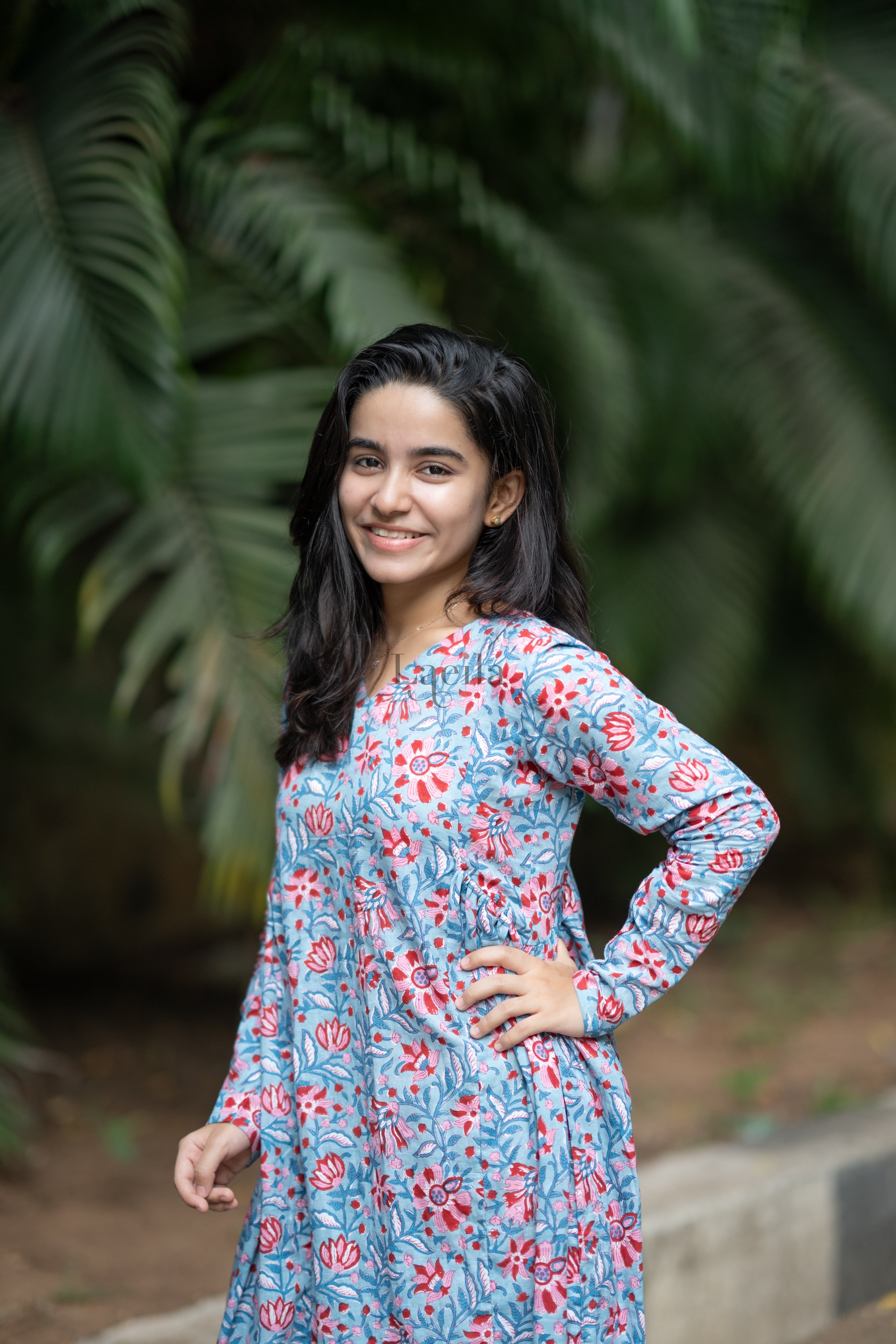 Blue cotton flower print maxi