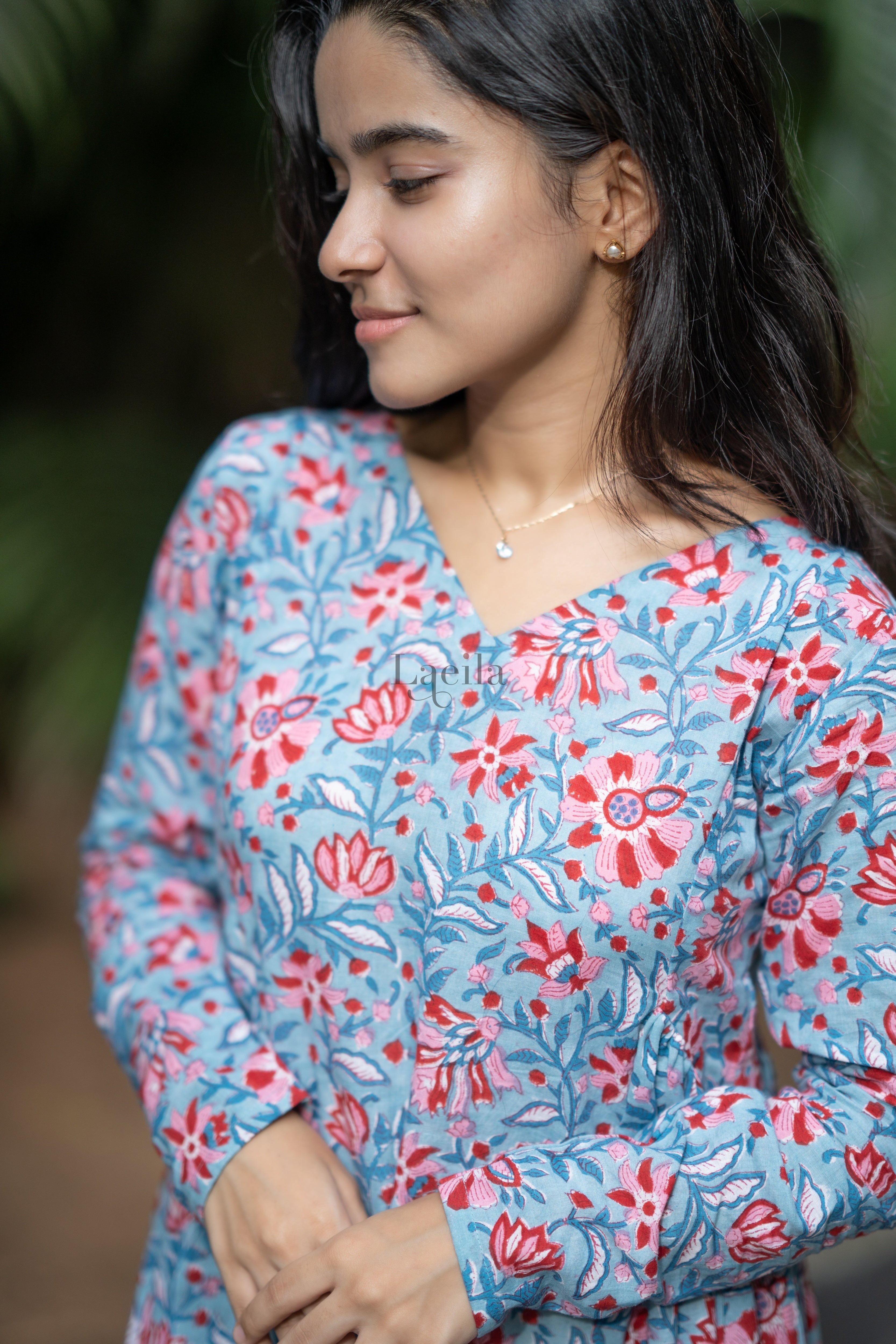 Blue cotton flower print maxi