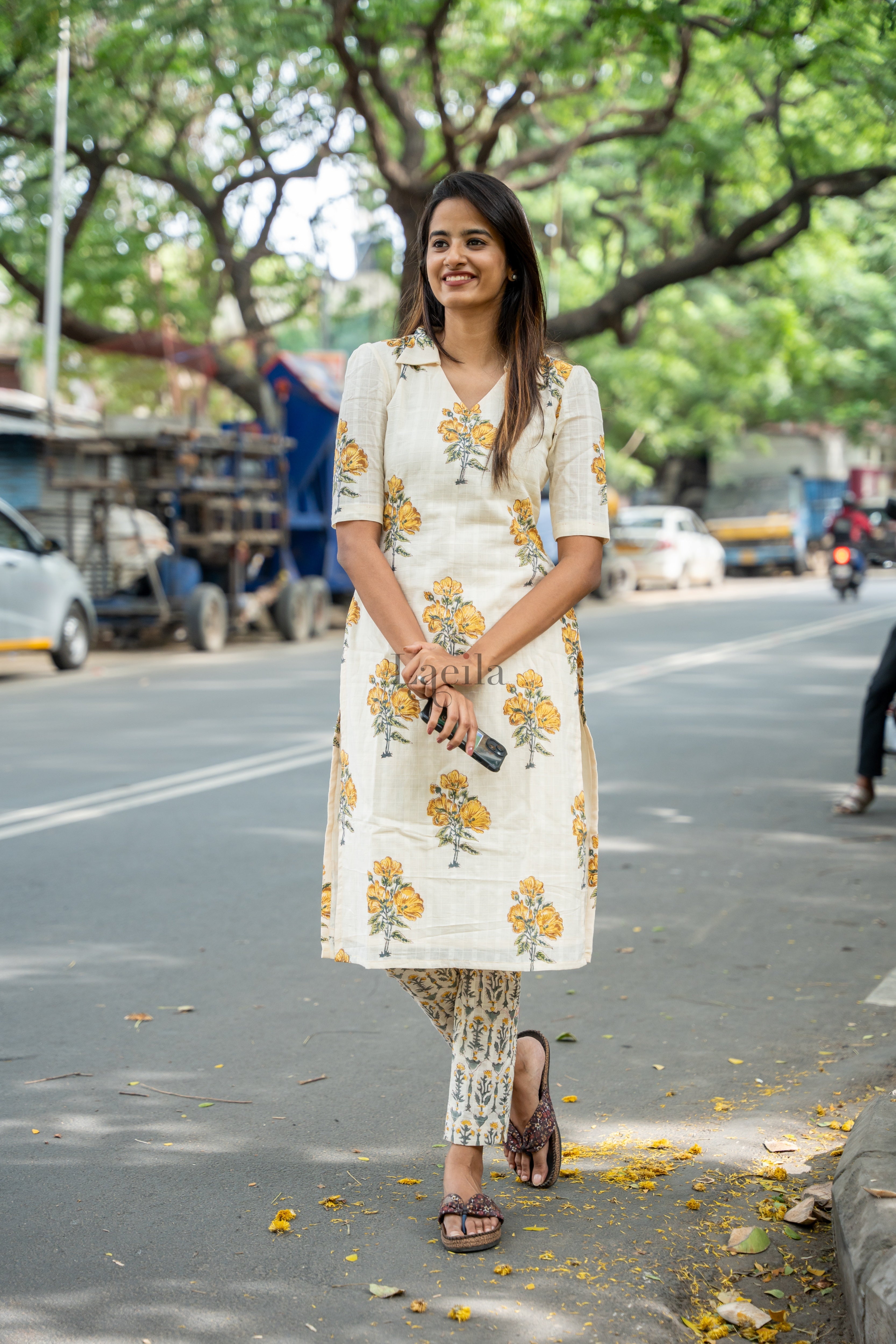 White With Yellow Flower Cotton Set