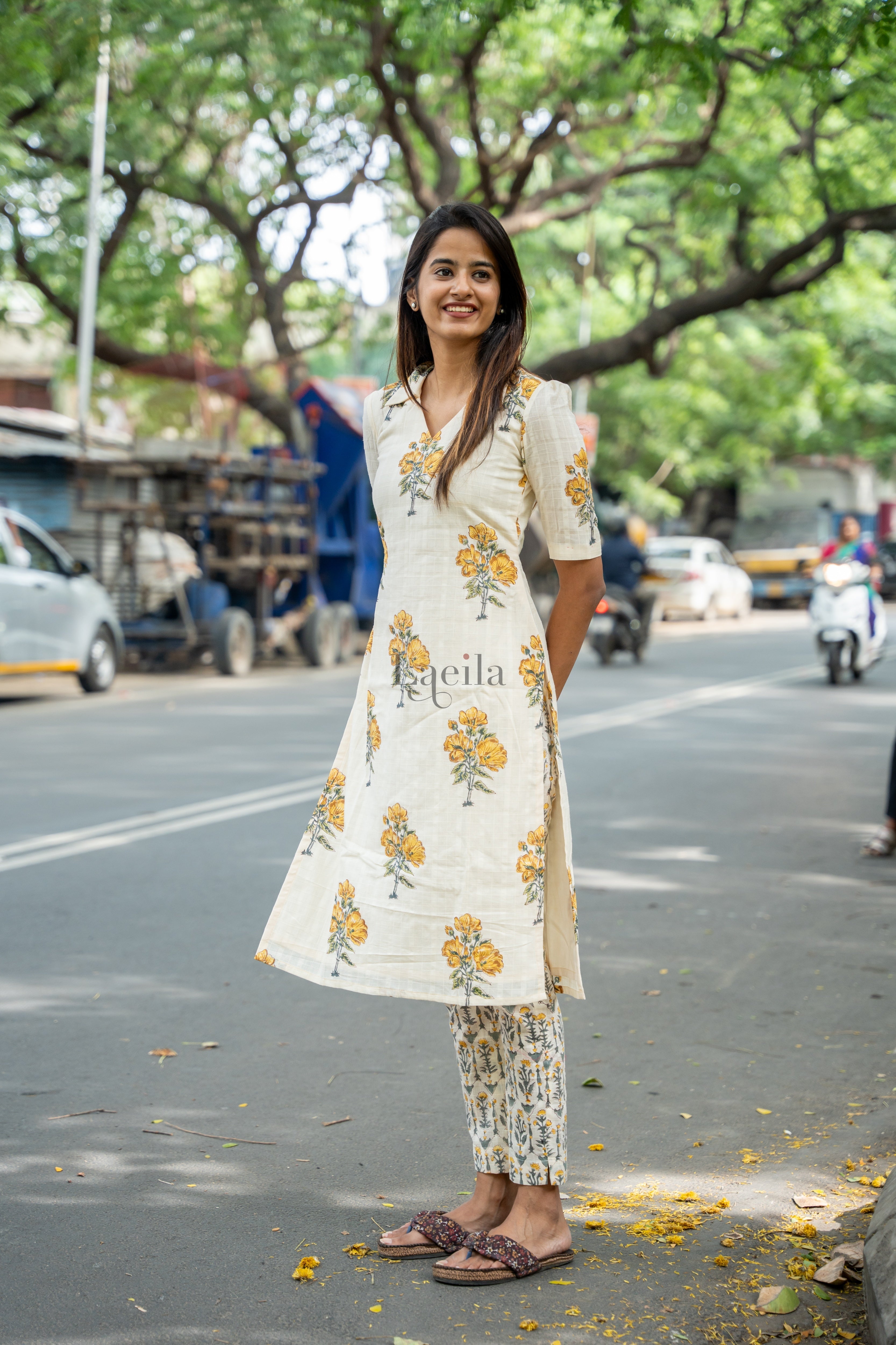 White With Yellow Flower Cotton Set