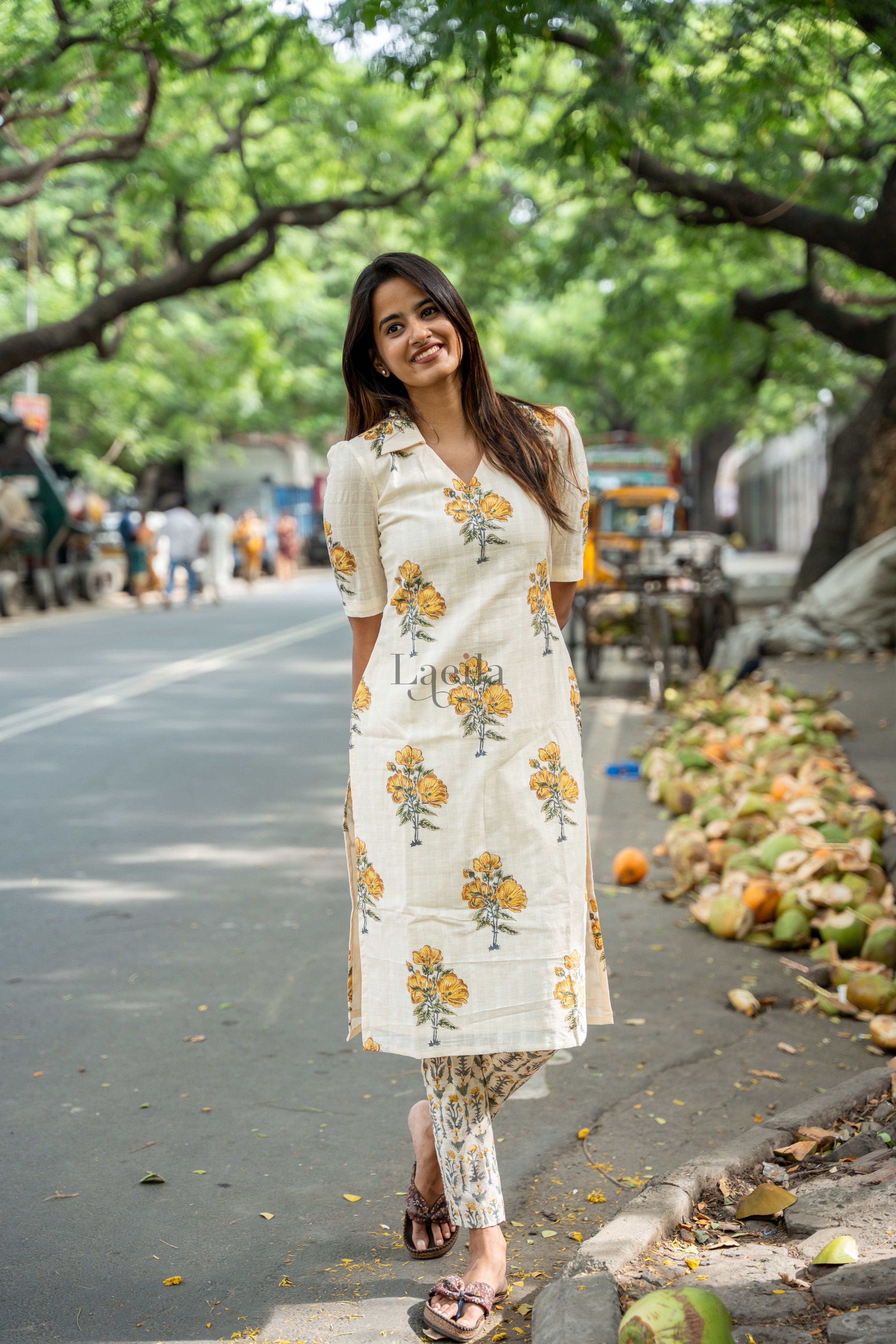 White With Yellow Flower Cotton Set