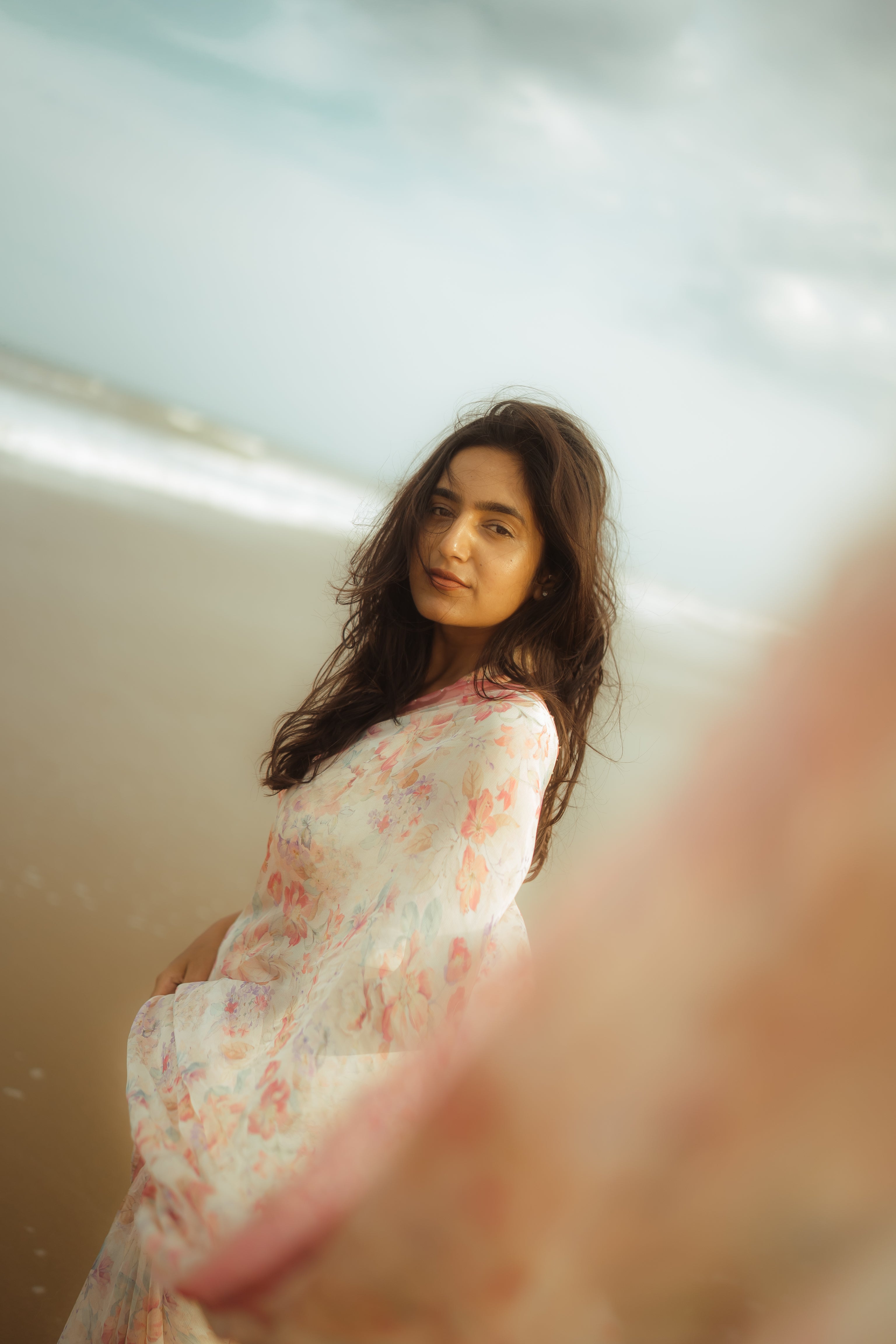 White floral haze saree
