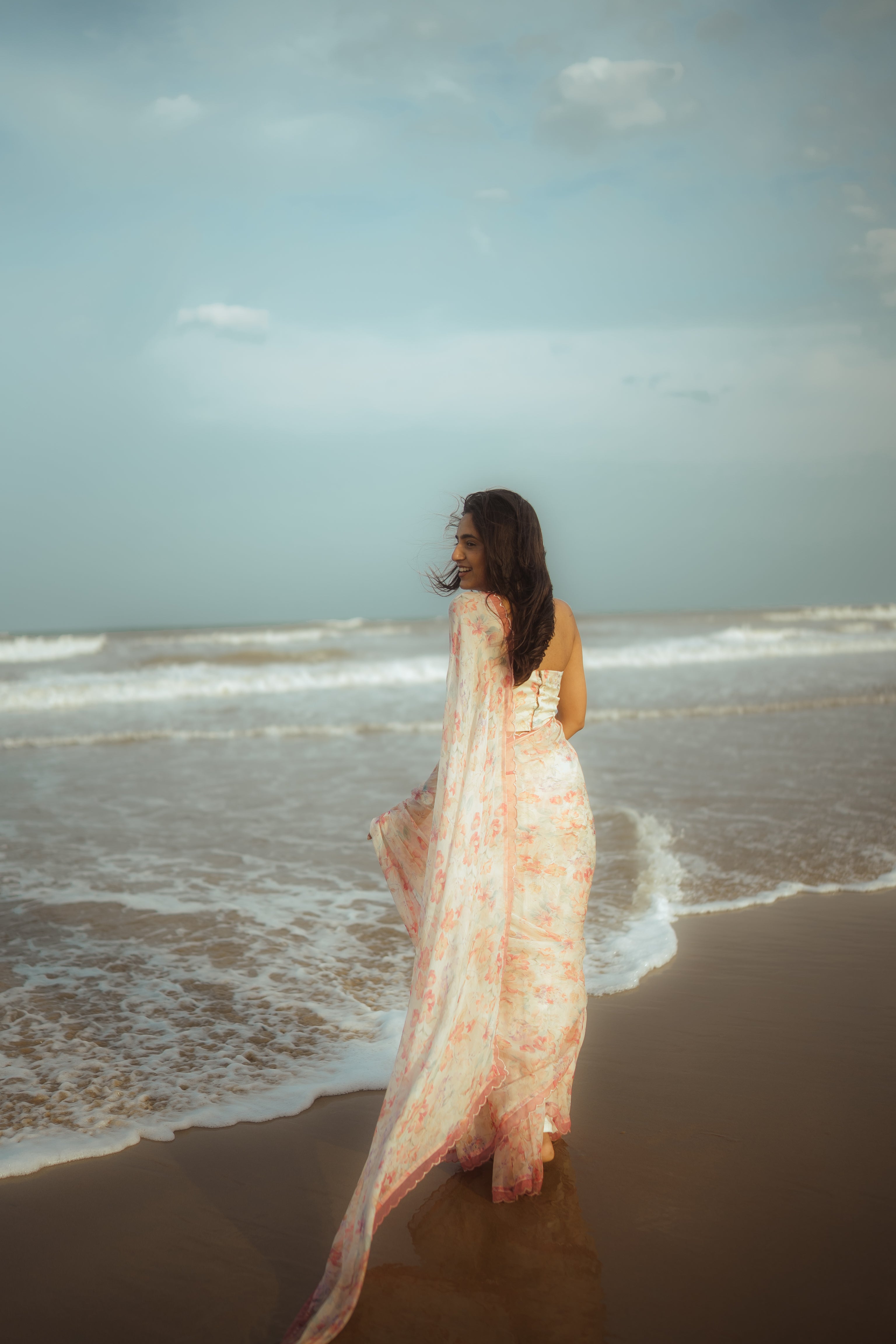 White floral haze saree