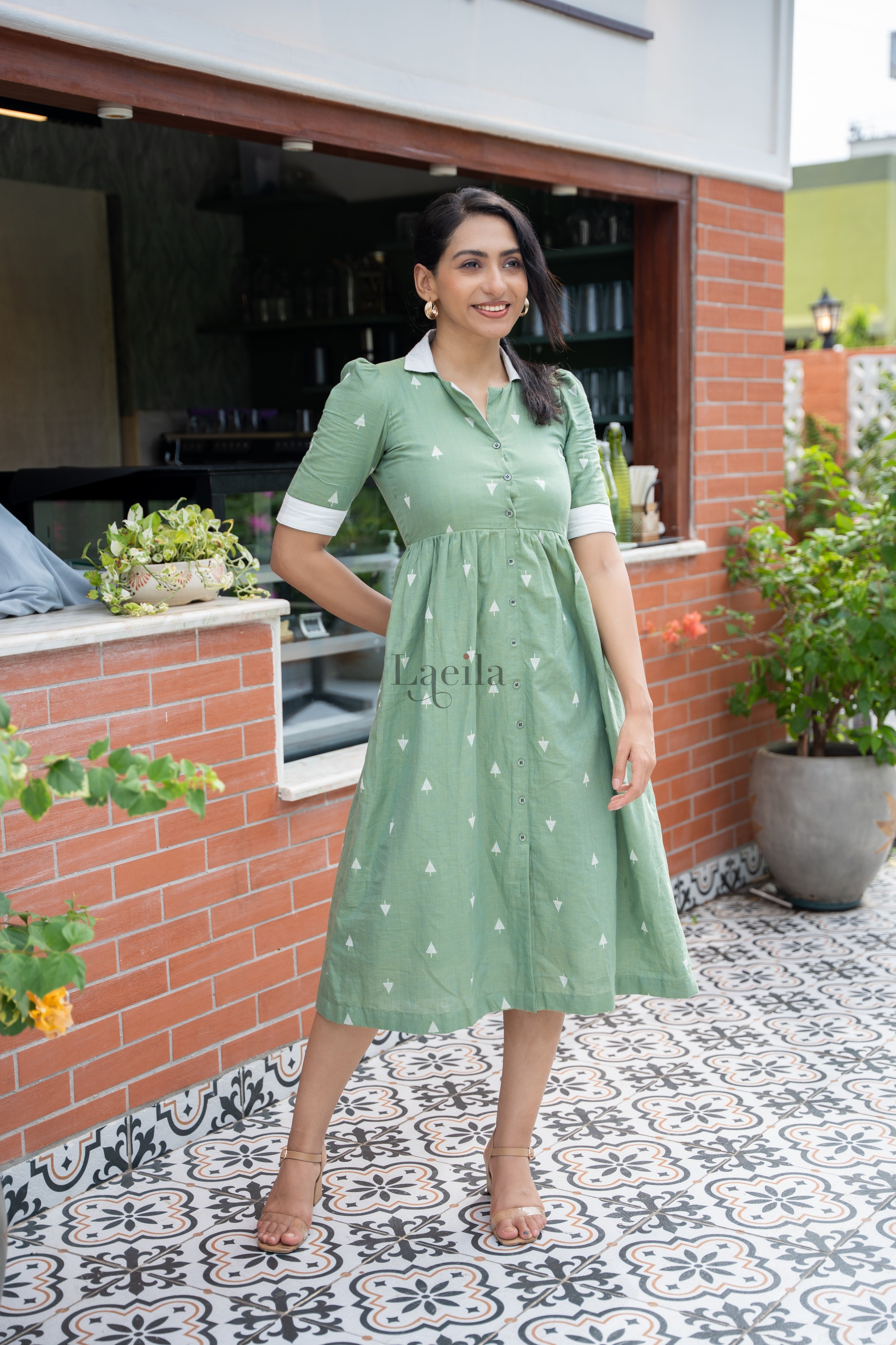 Pastel Green Kanchi Cotton knee length gown