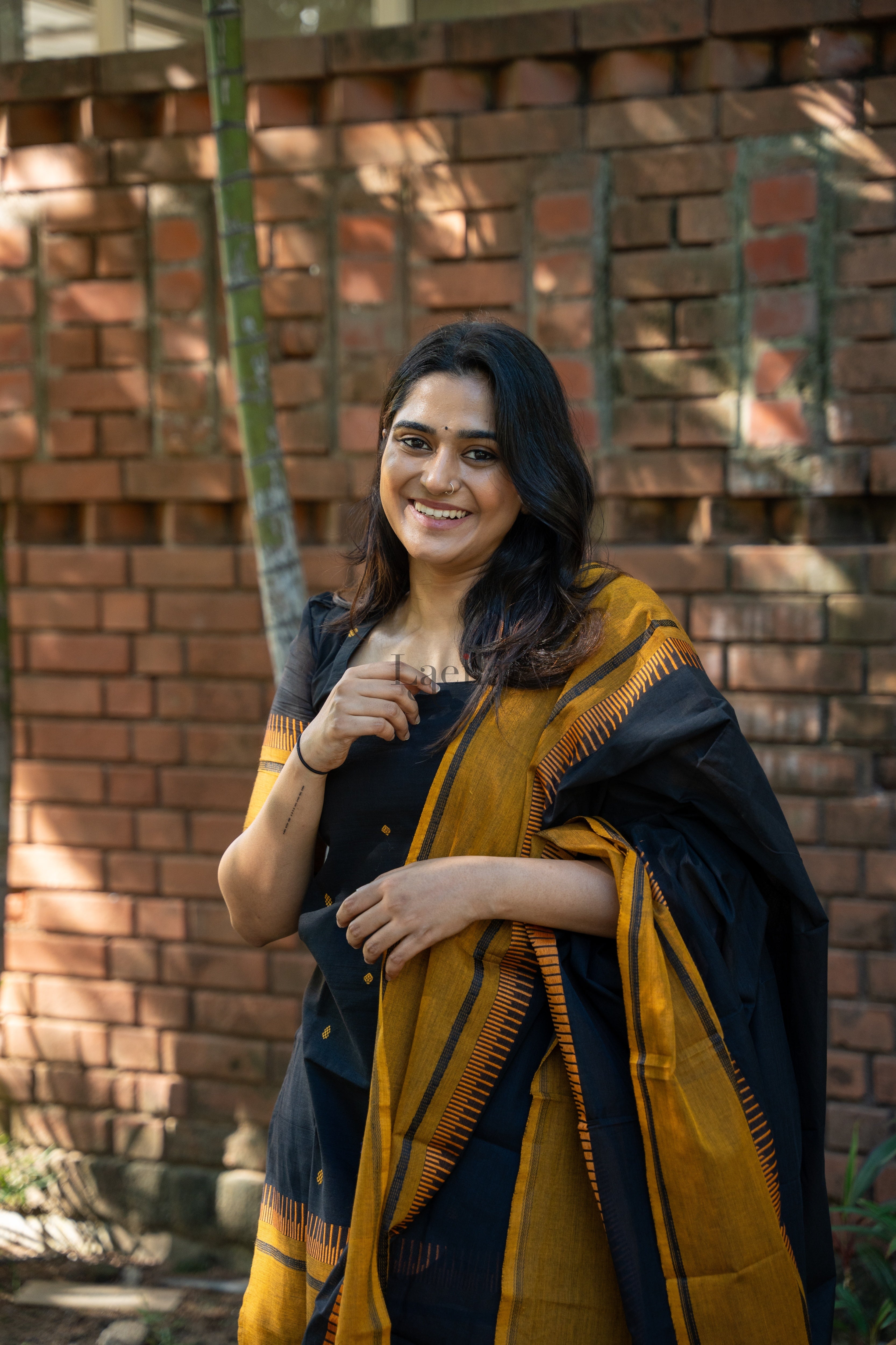 Black With Mustard Pure Kanchi Cotton Top & Dupatta