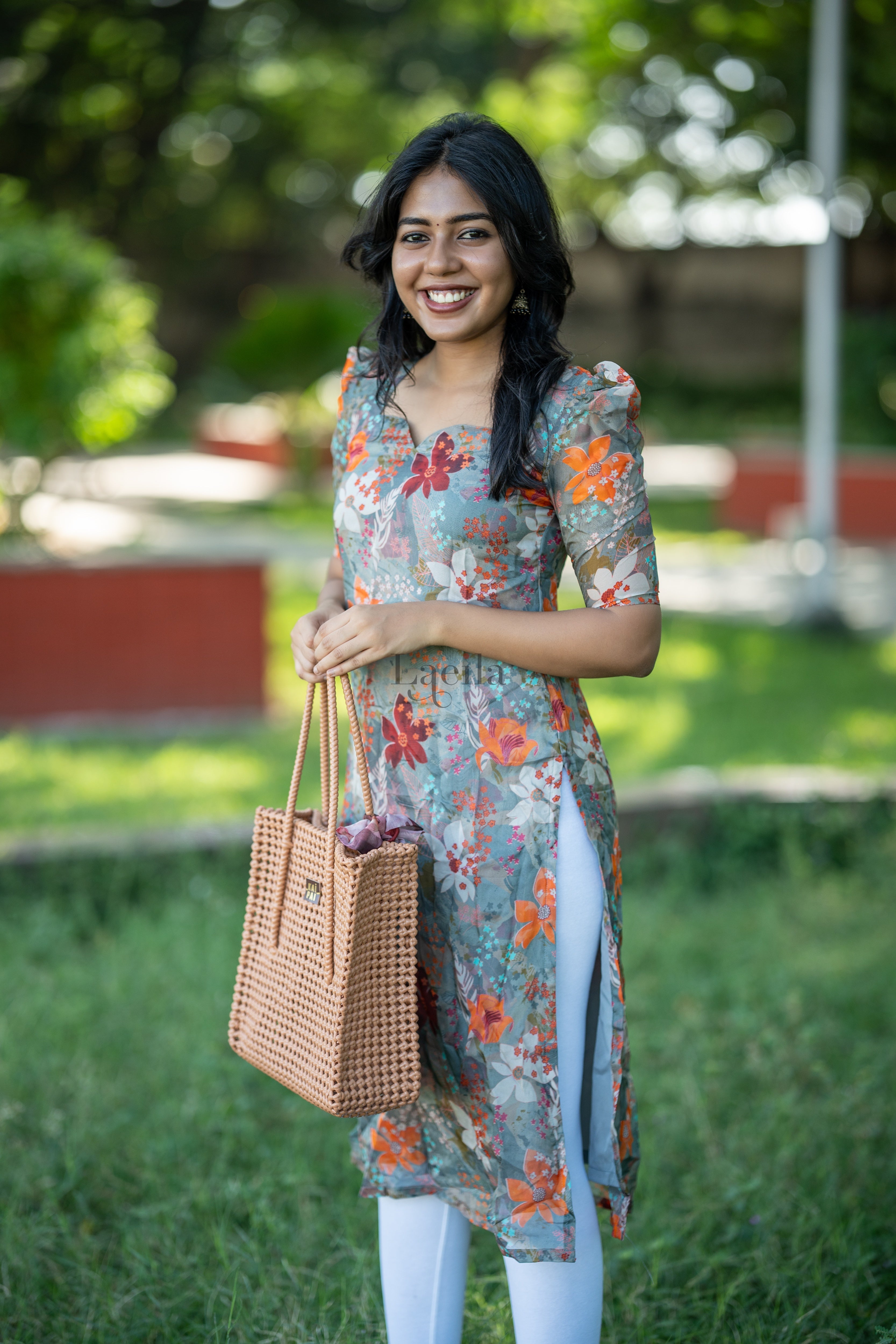 Grey Floral Organza Top