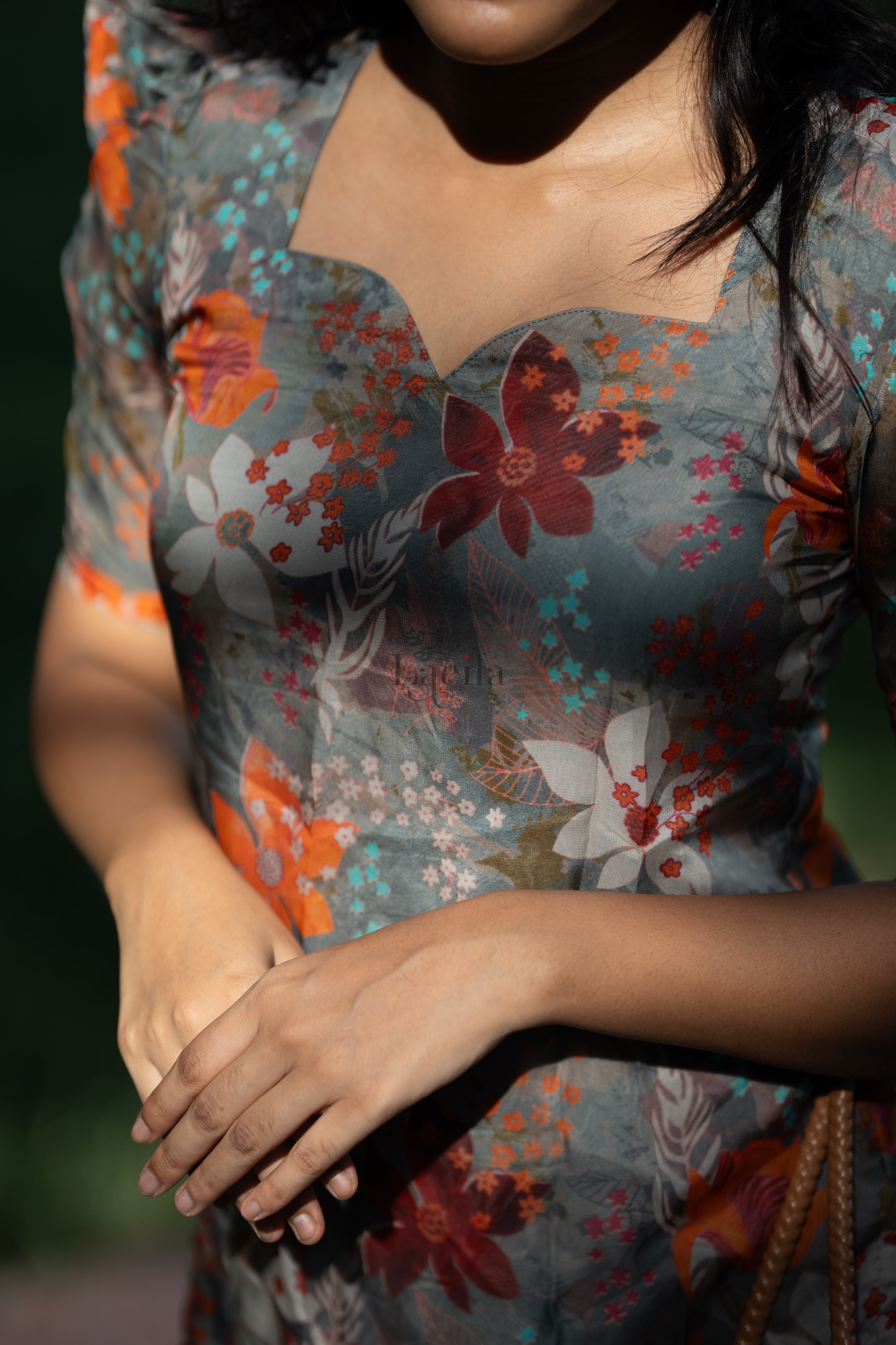 Grey Floral Organza Top