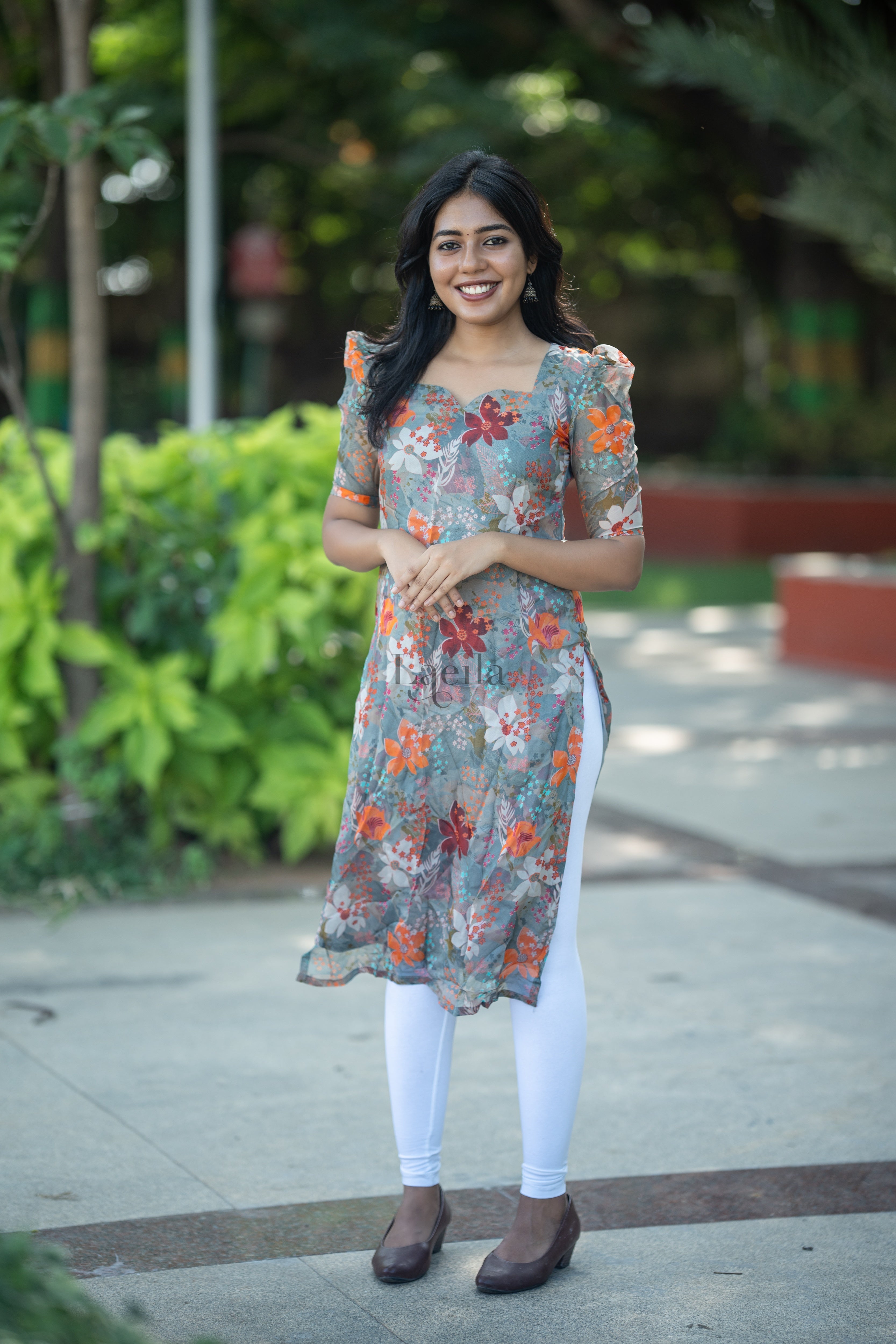 Grey Floral Organza Top