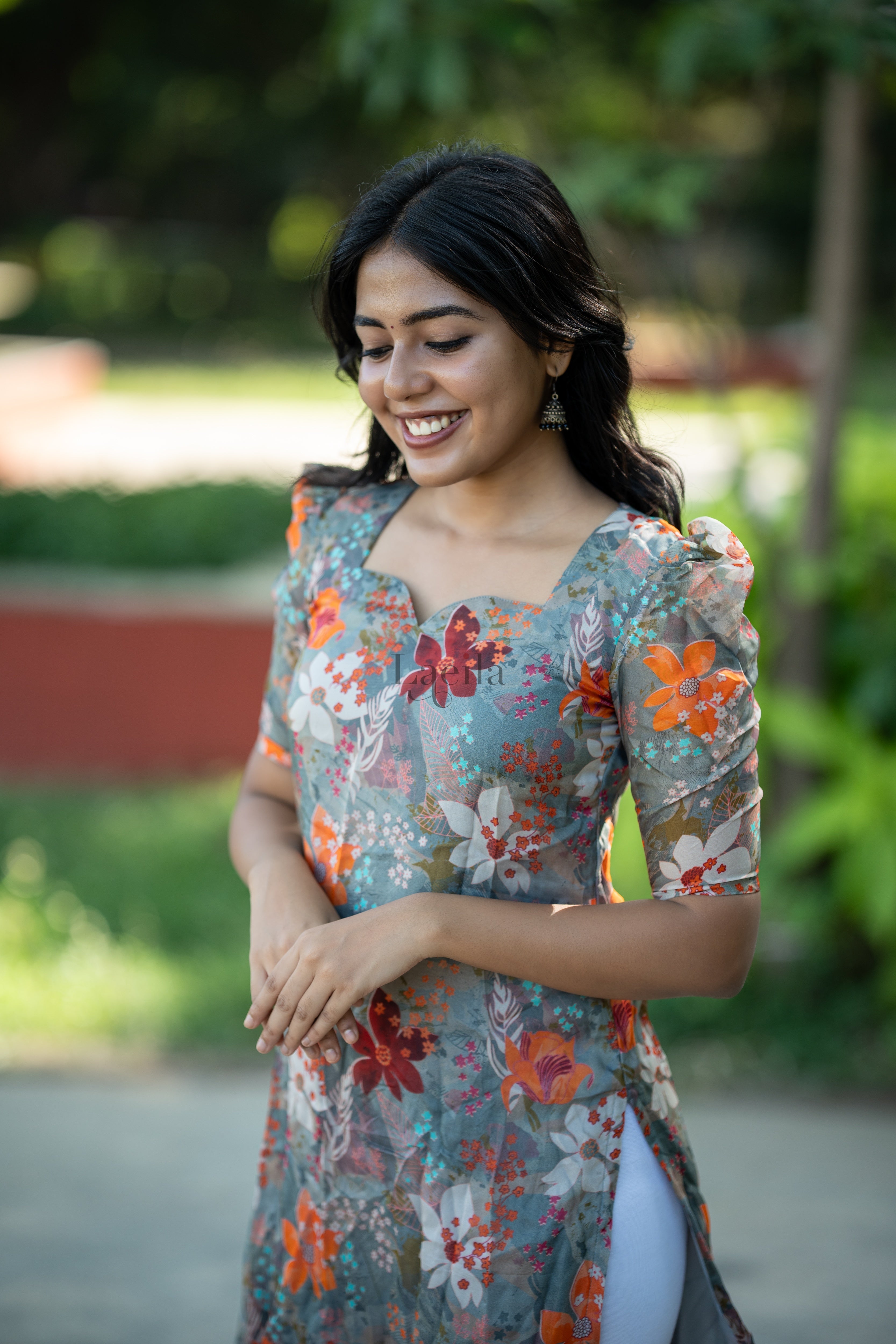 Grey Floral Organza Top