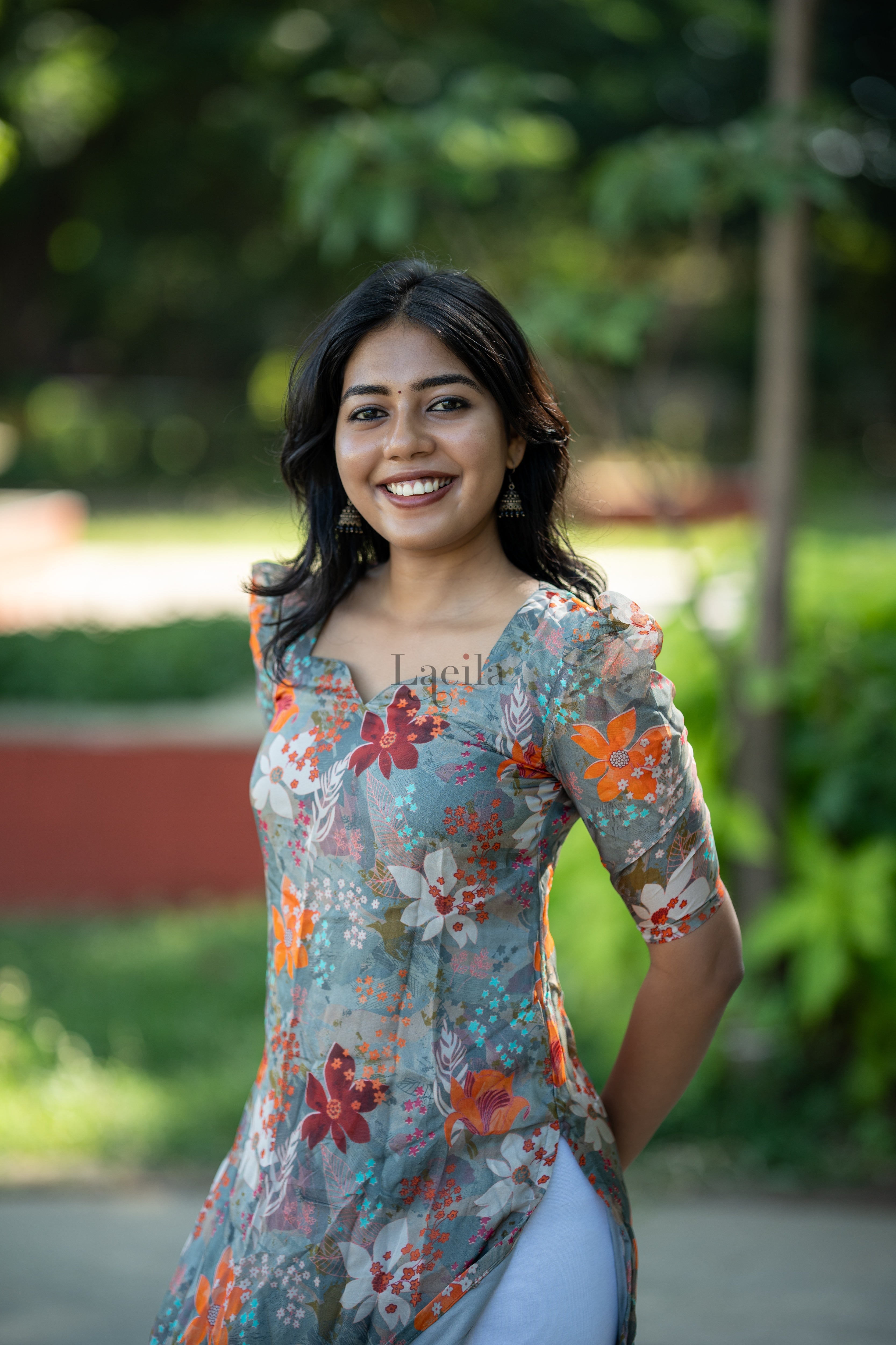 Grey Floral Organza Top